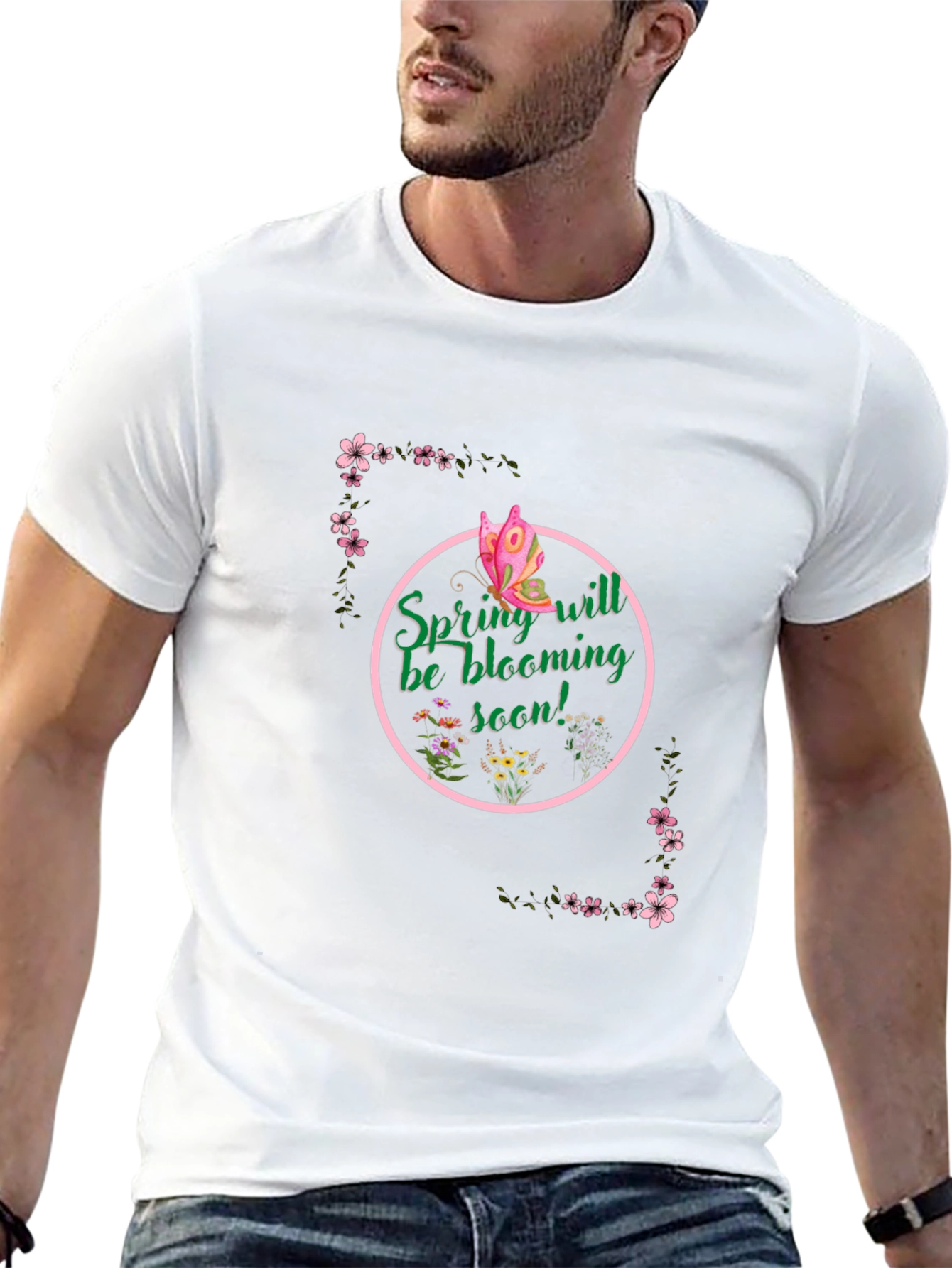 Spring Bloom T-Shirt - Butterfly & Floral Design