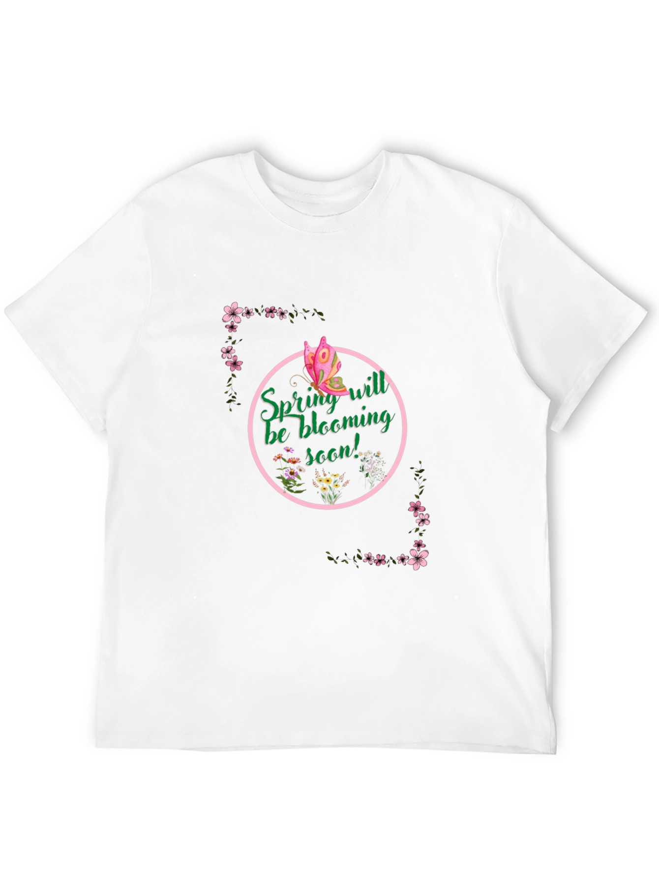 Spring Bloom T-Shirt - Butterfly & Floral Design