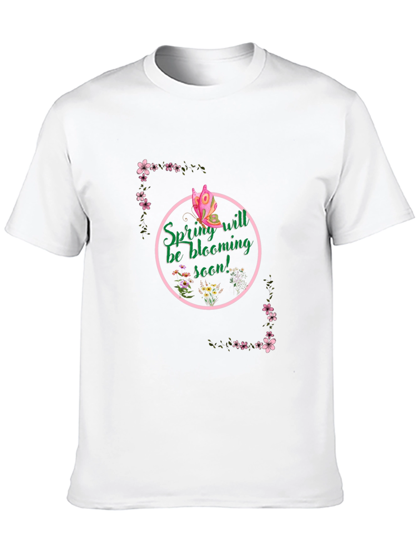 Spring Bloom T-Shirt - Butterfly & Floral Design