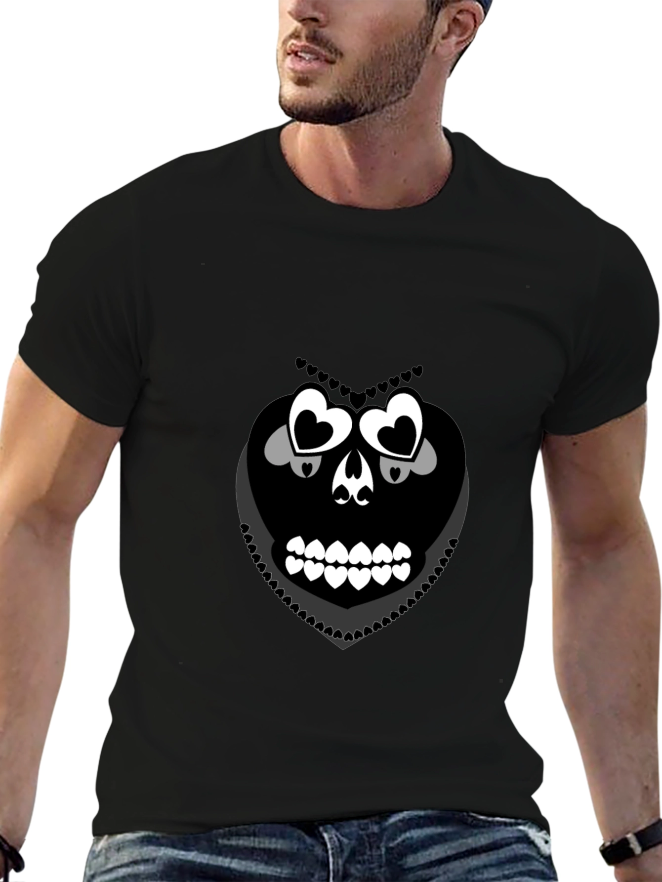 Heart Skull Graphic Tee - Black
