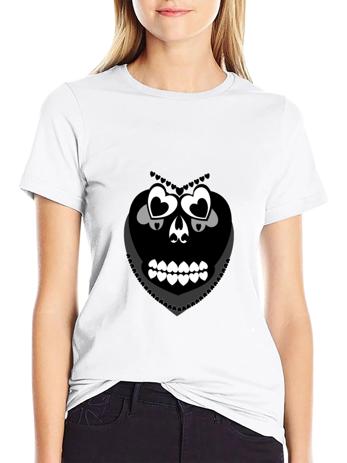 Heart Skull Graphic Tee - Black