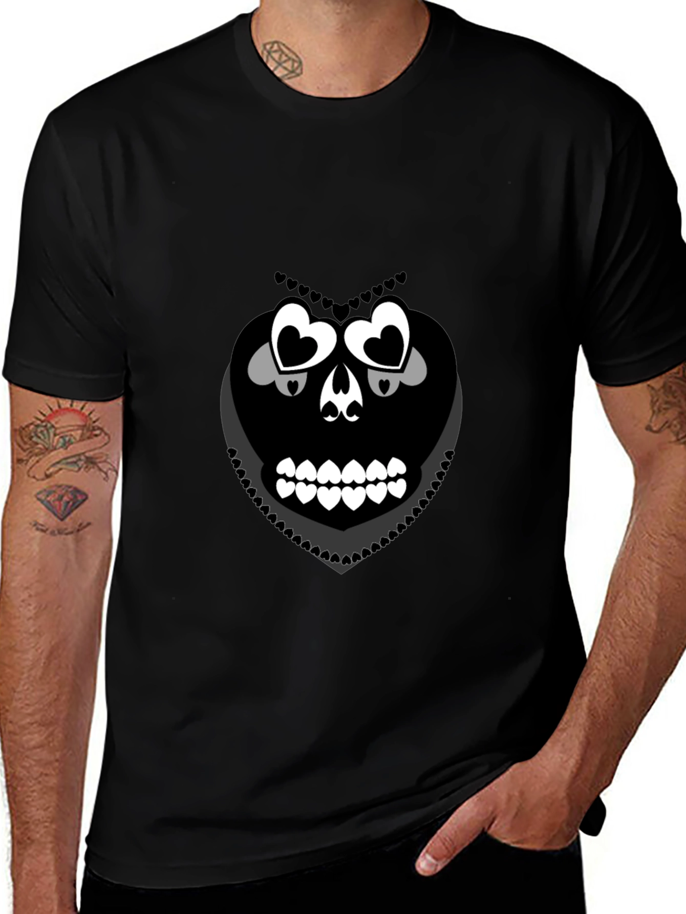 Heart Skull Graphic Tee - Black