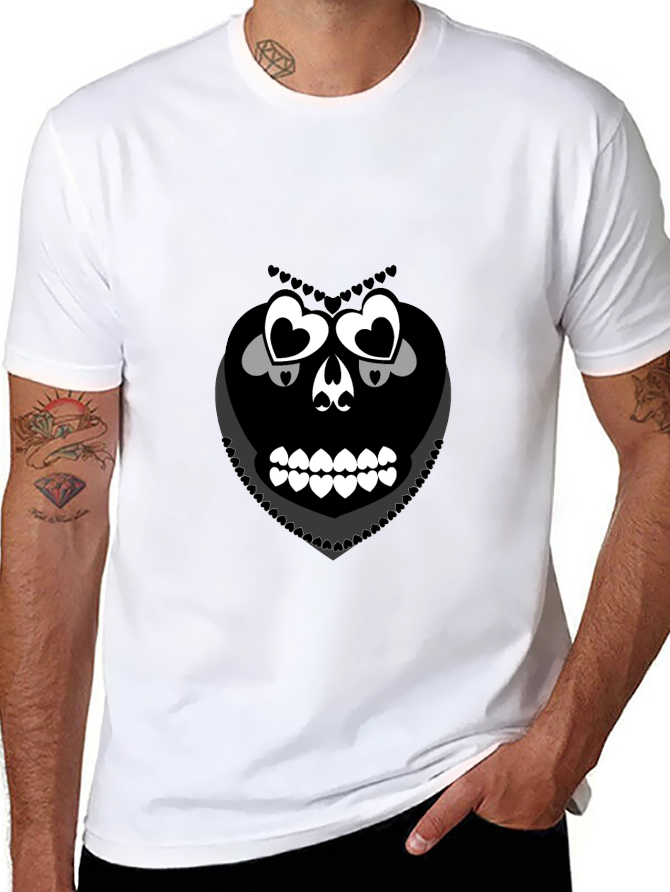 Heart Skull Graphic Tee - Black