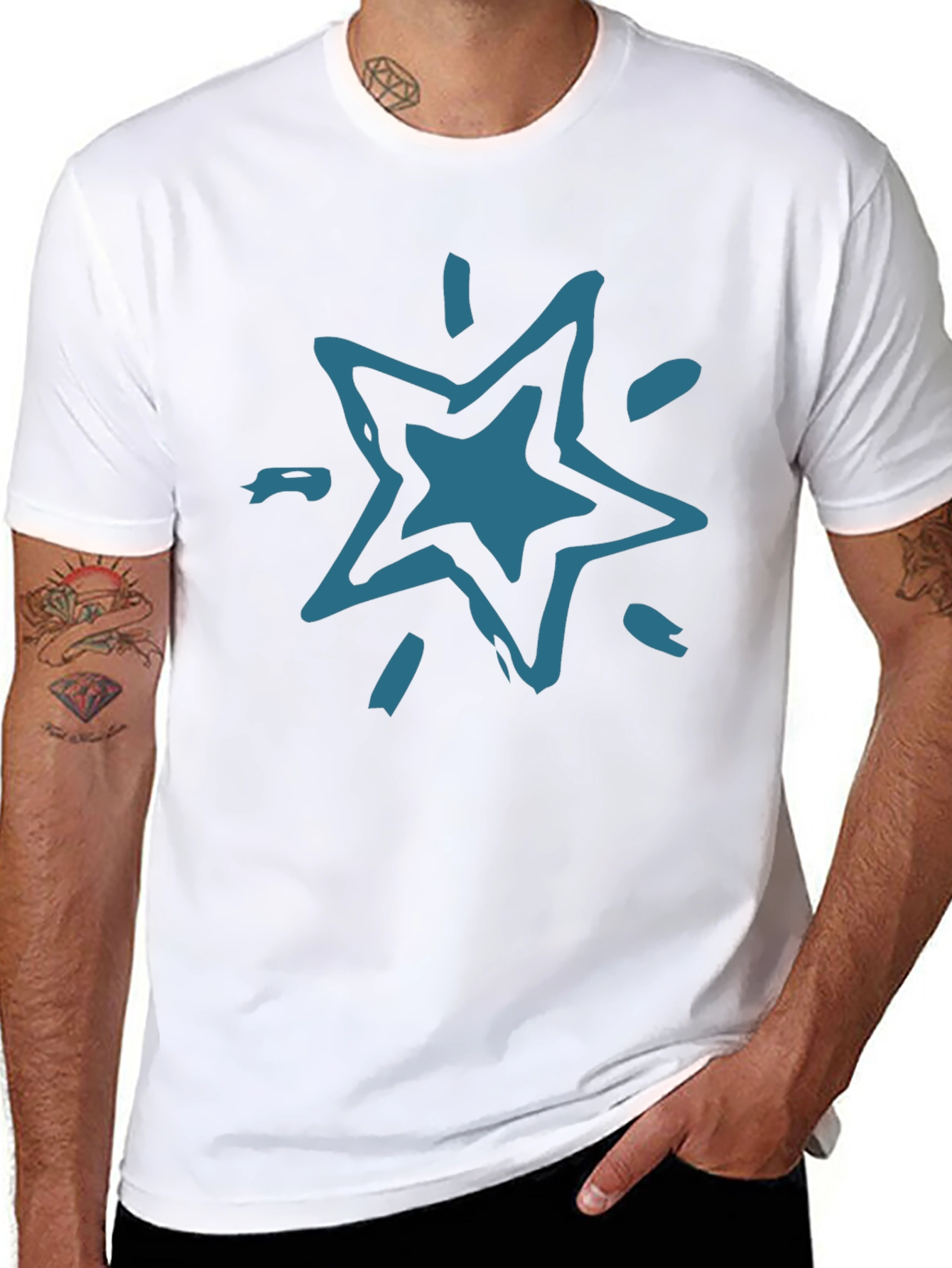 Abstract Star Graphic Tee - Black