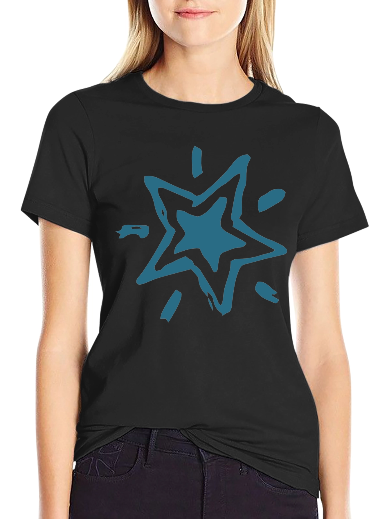 Abstract Star Graphic Tee - Black