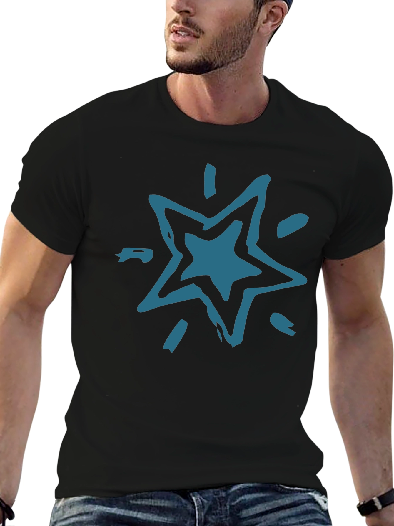 Abstract Star Graphic Tee - Black