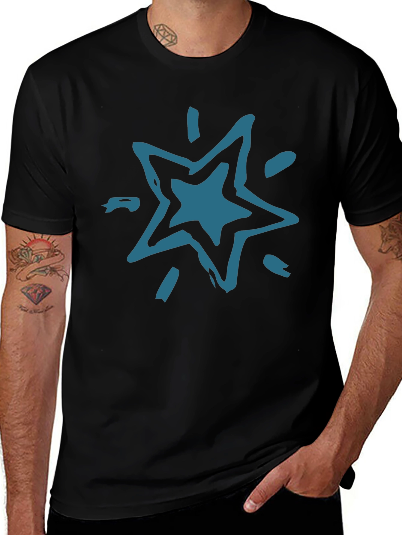 Abstract Star Graphic Tee - Black