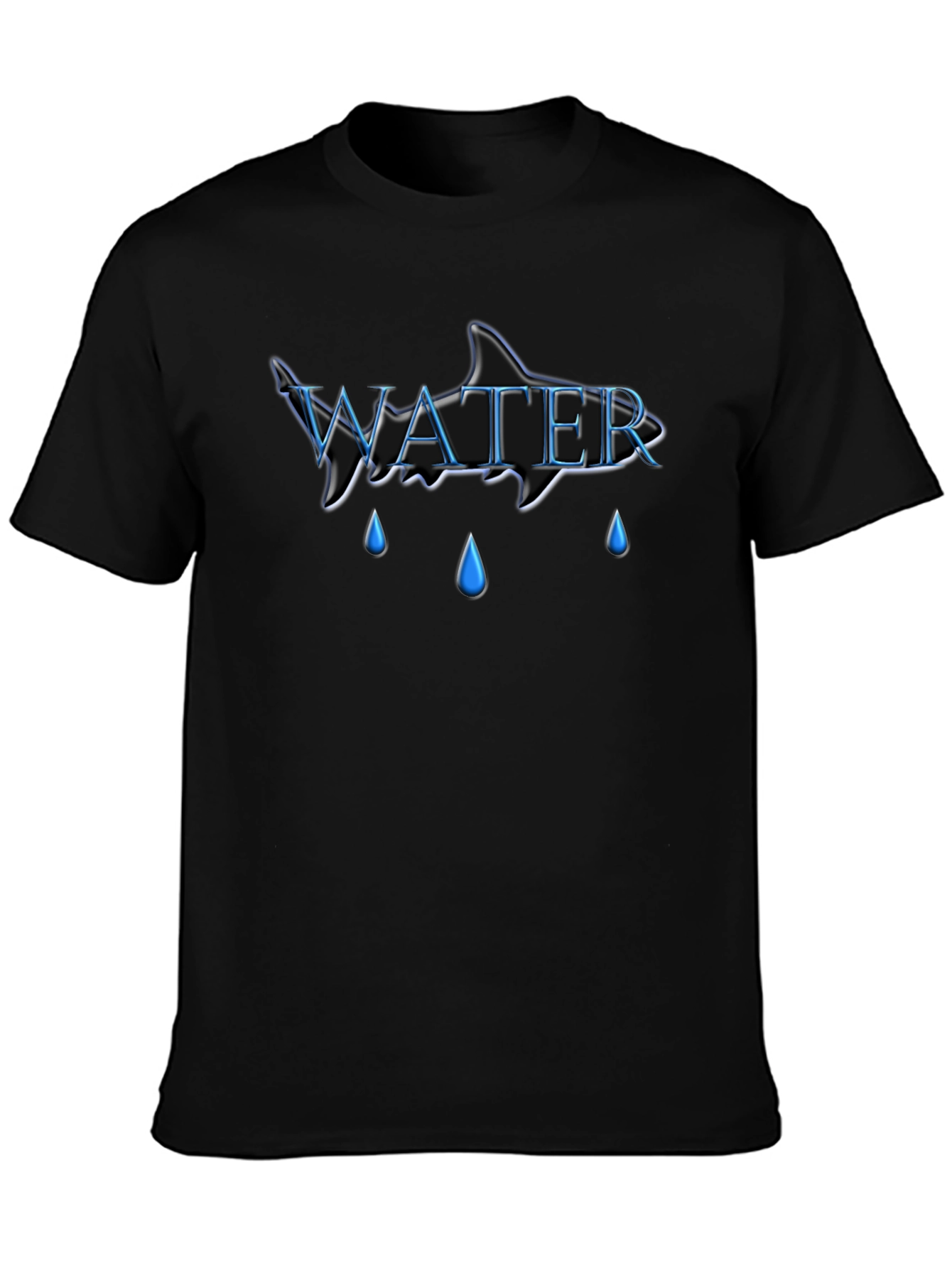 Water Shark Design Black Cotton Tee