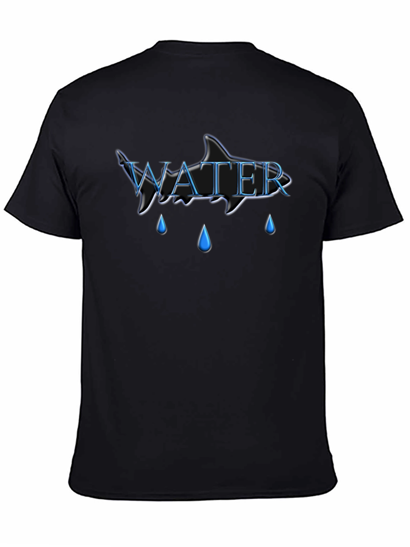 Water Shark Design Black Cotton Tee