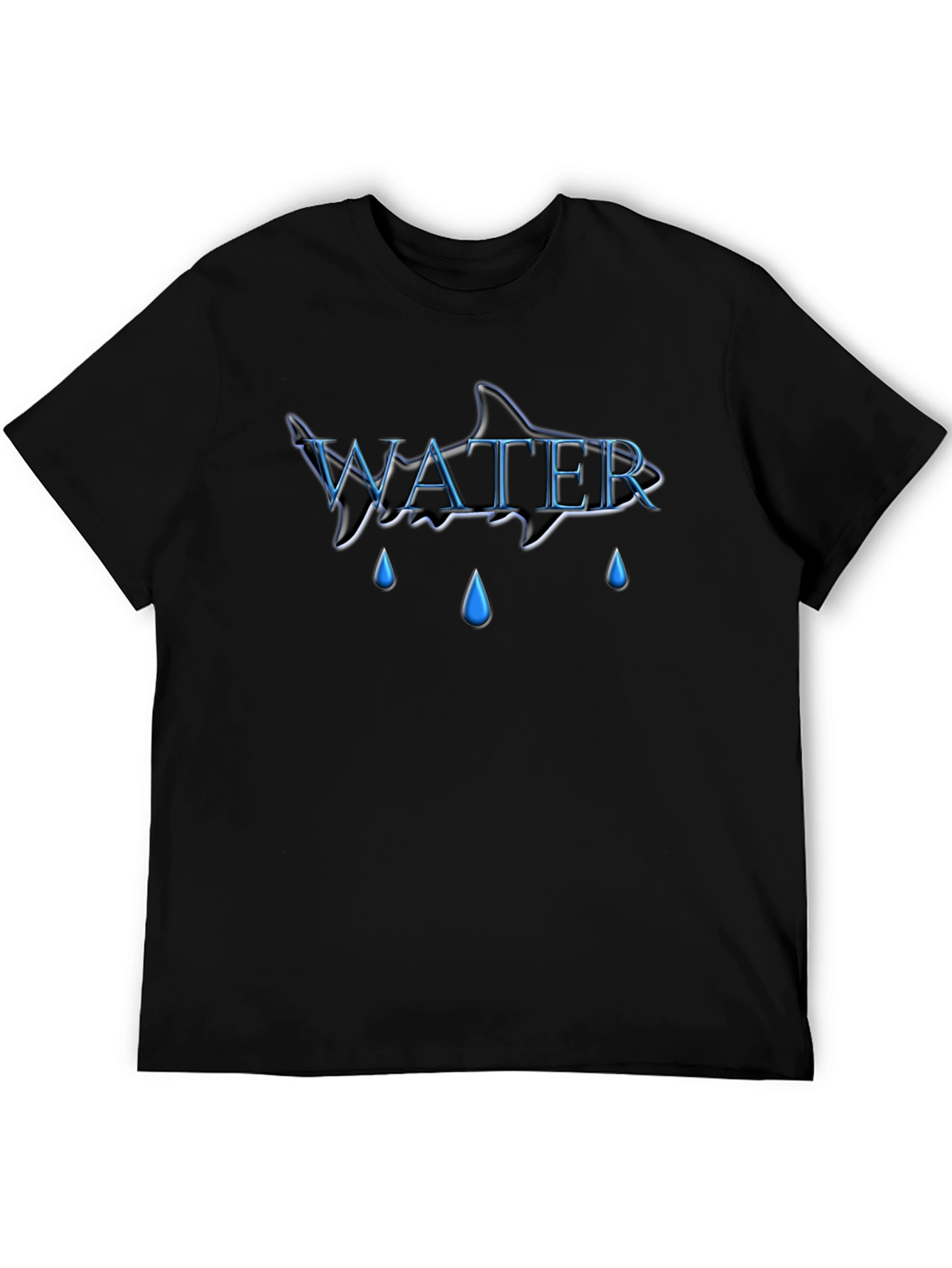 Water Shark Design Black Cotton Tee