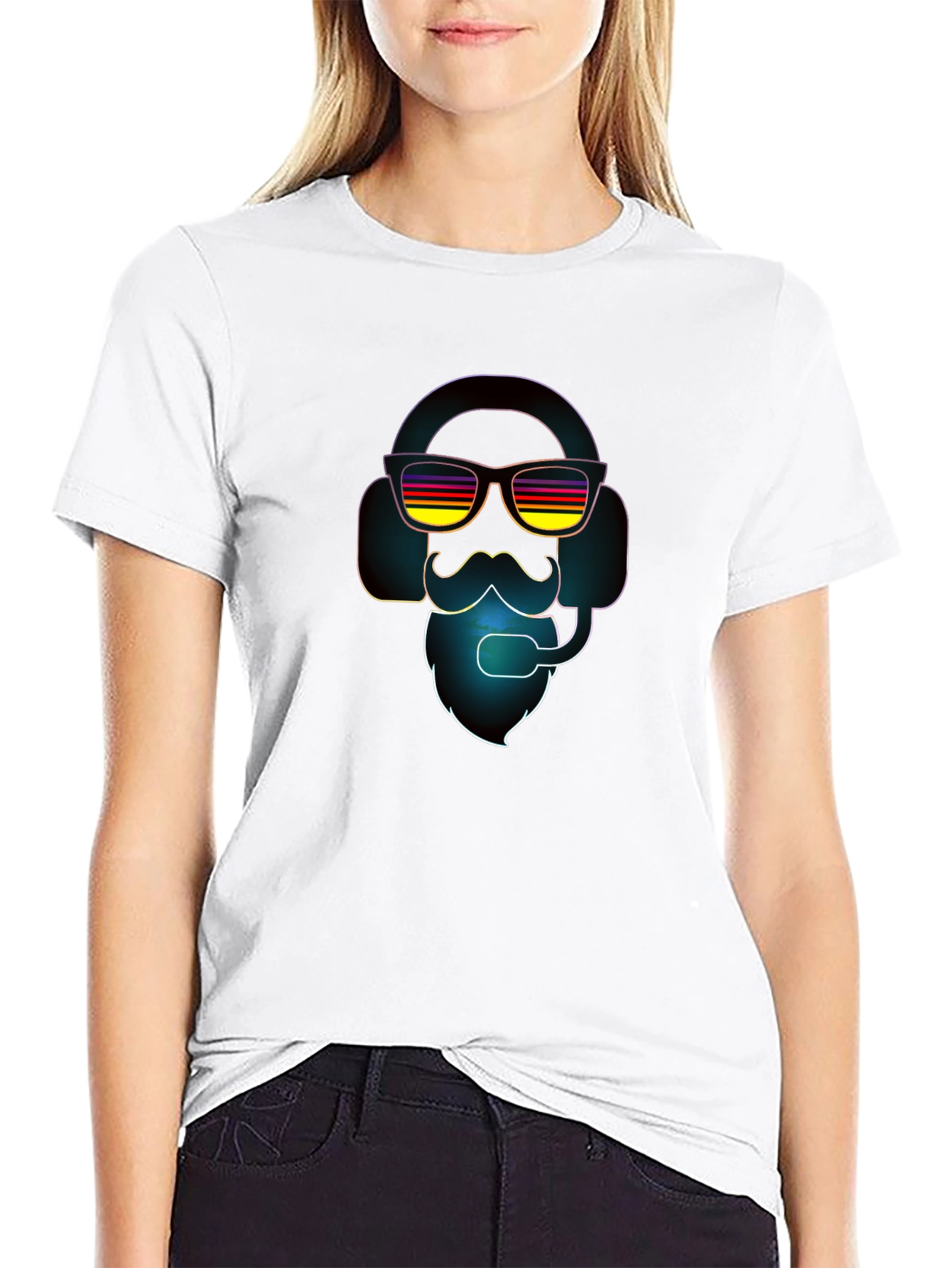 Retro Gamer T-Shirt - Headset Beard Sunglasses