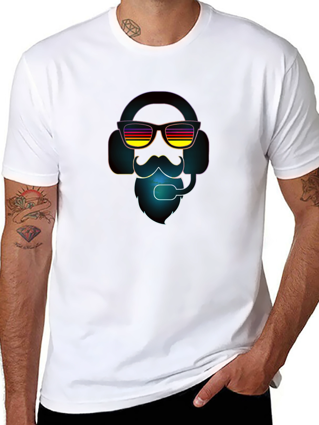 Retro Gamer T-Shirt - Headset Beard Sunglasses