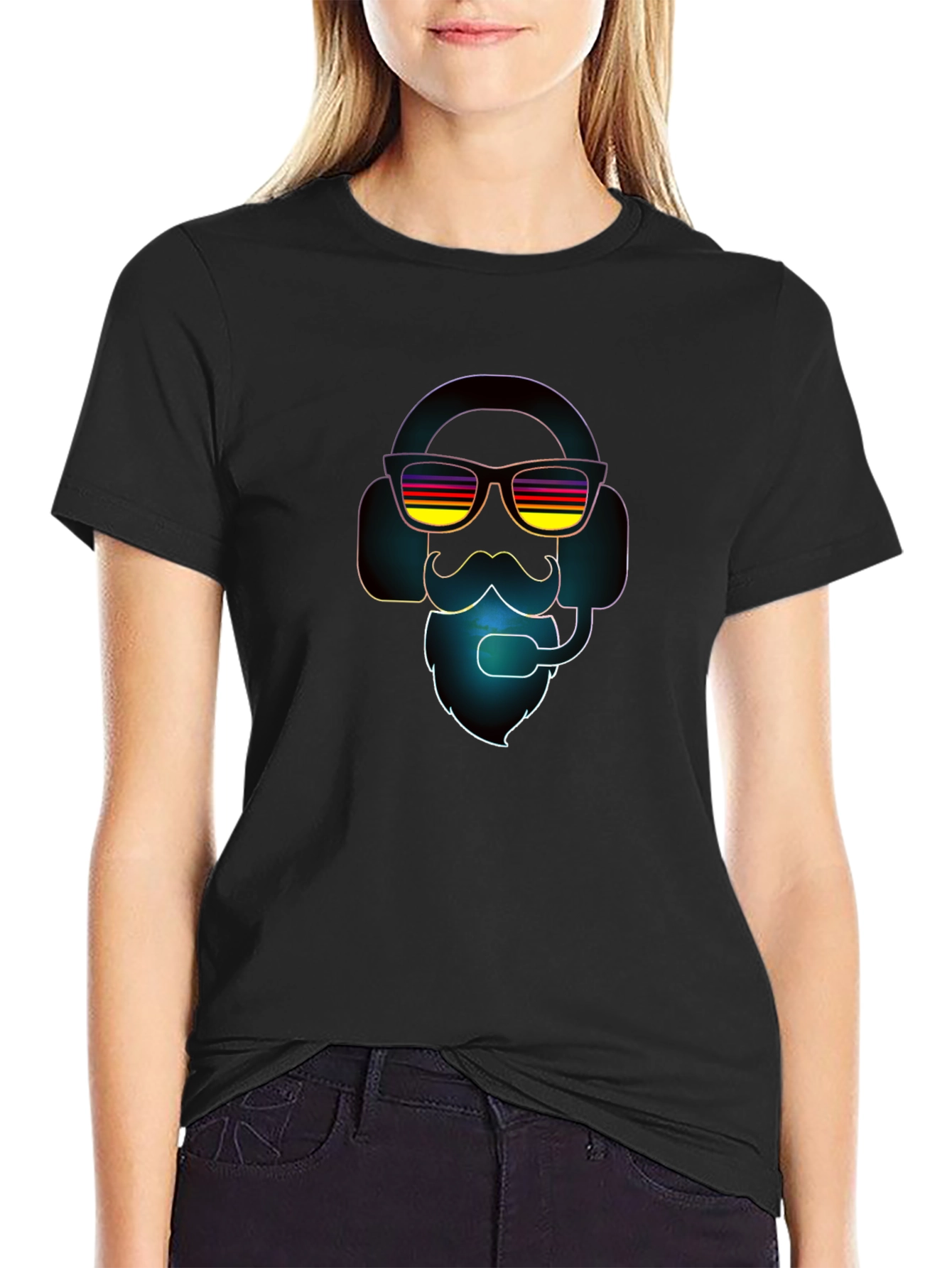 Retro Gamer T-Shirt - Headset Beard Sunglasses