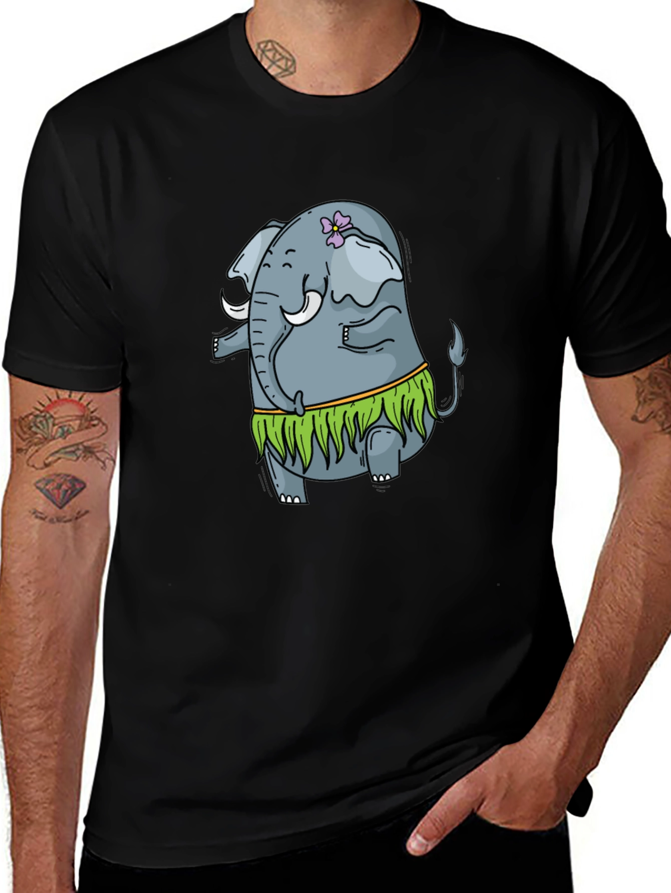 Elephant Hula Dancer Black T-Shirt
