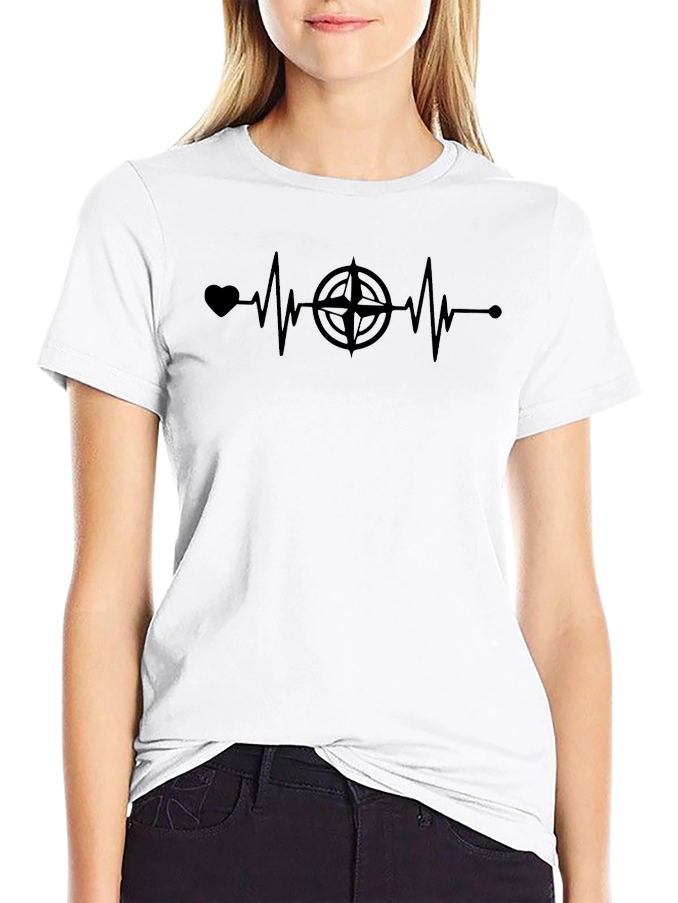 Compass Heartbeat Black T-Shirt
