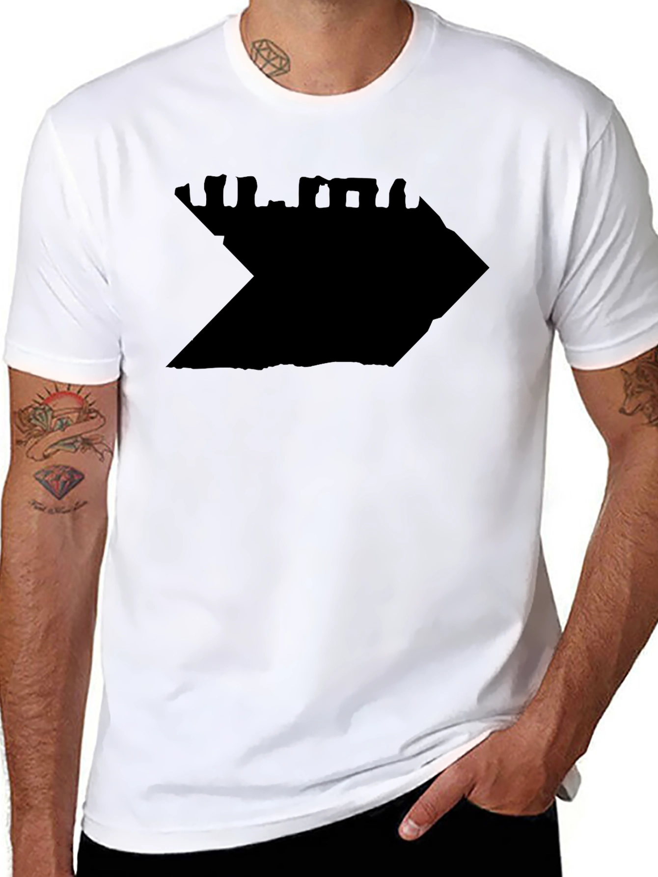 Black Graphic Tee - Abstract Shadow Design