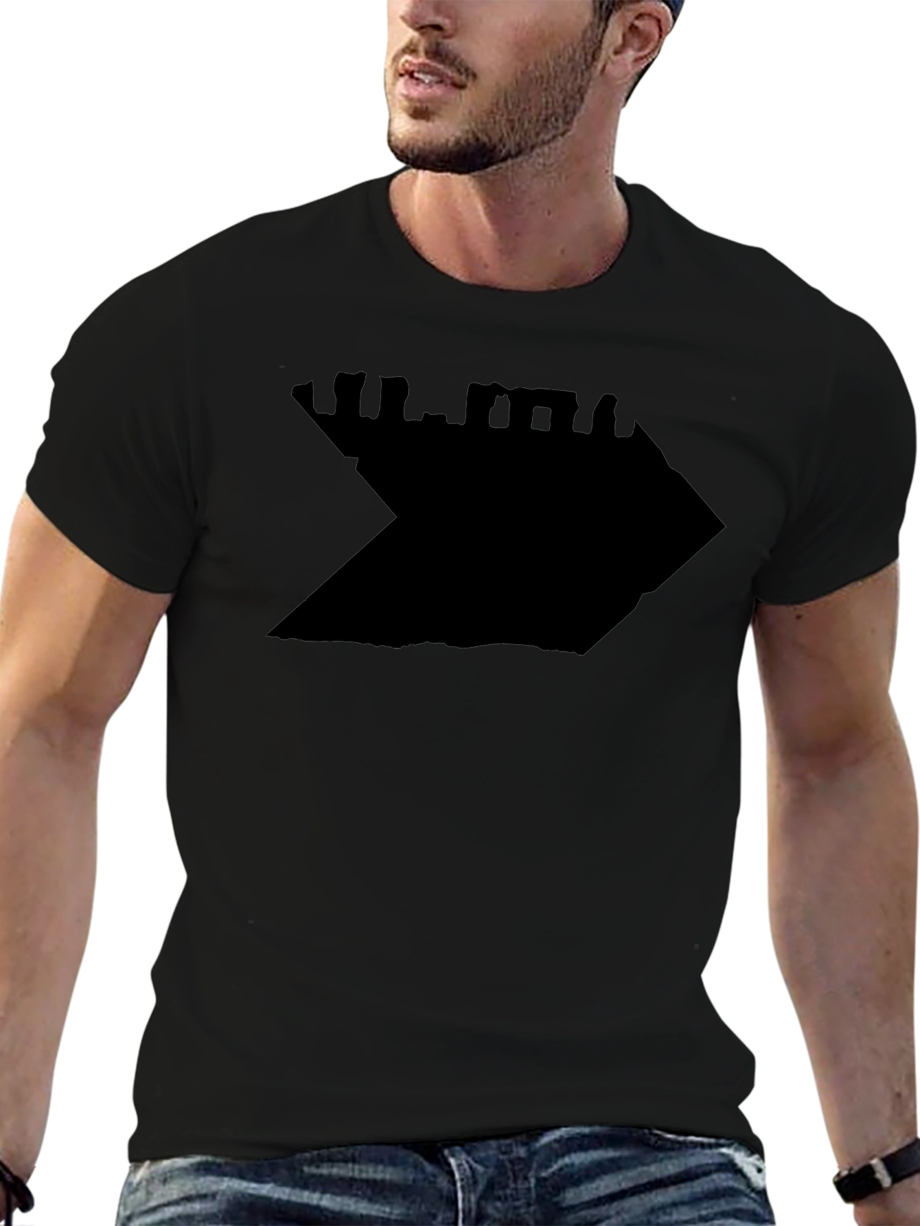 Black Graphic Tee - Abstract Shadow Design