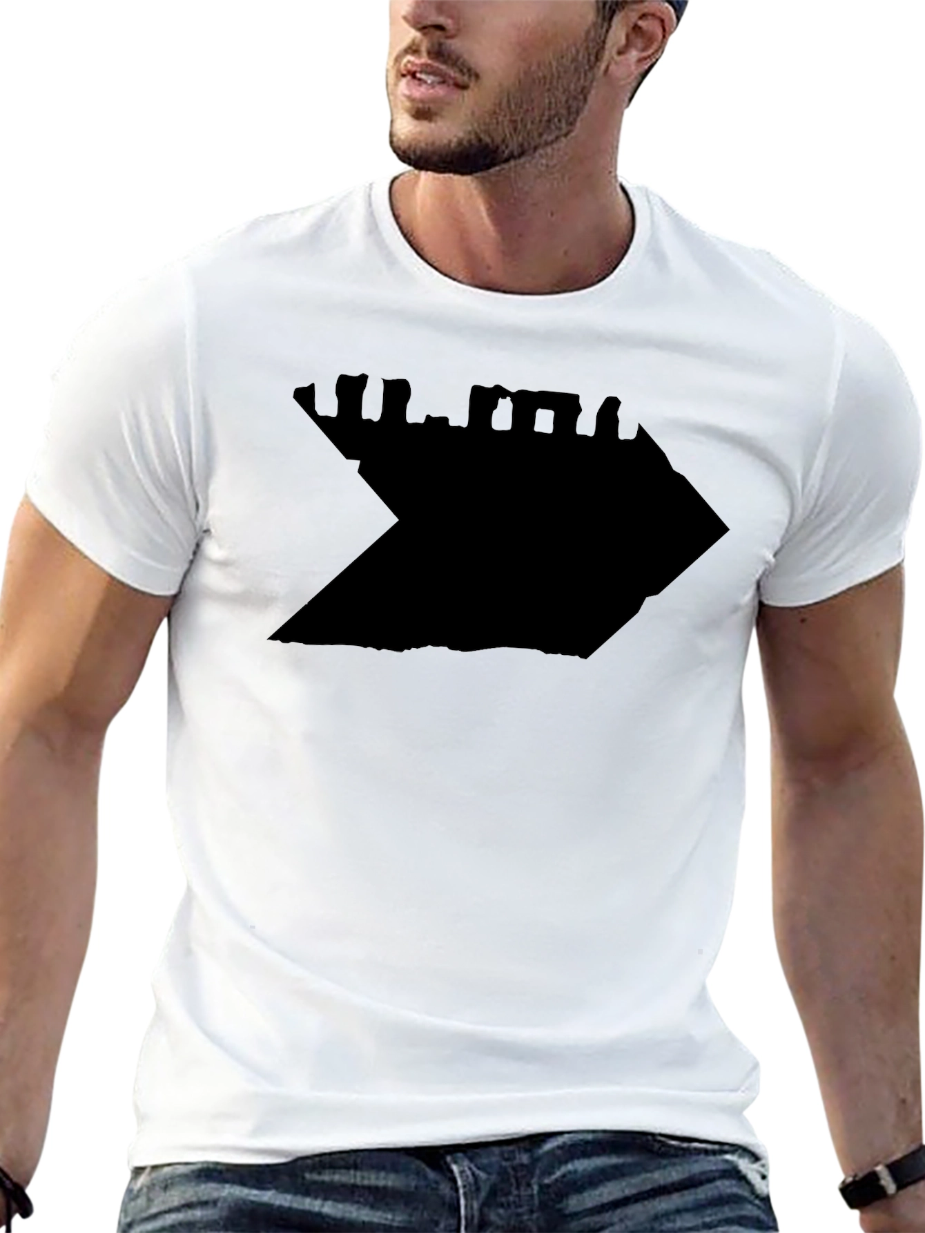 Black Graphic Tee - Abstract Shadow Design