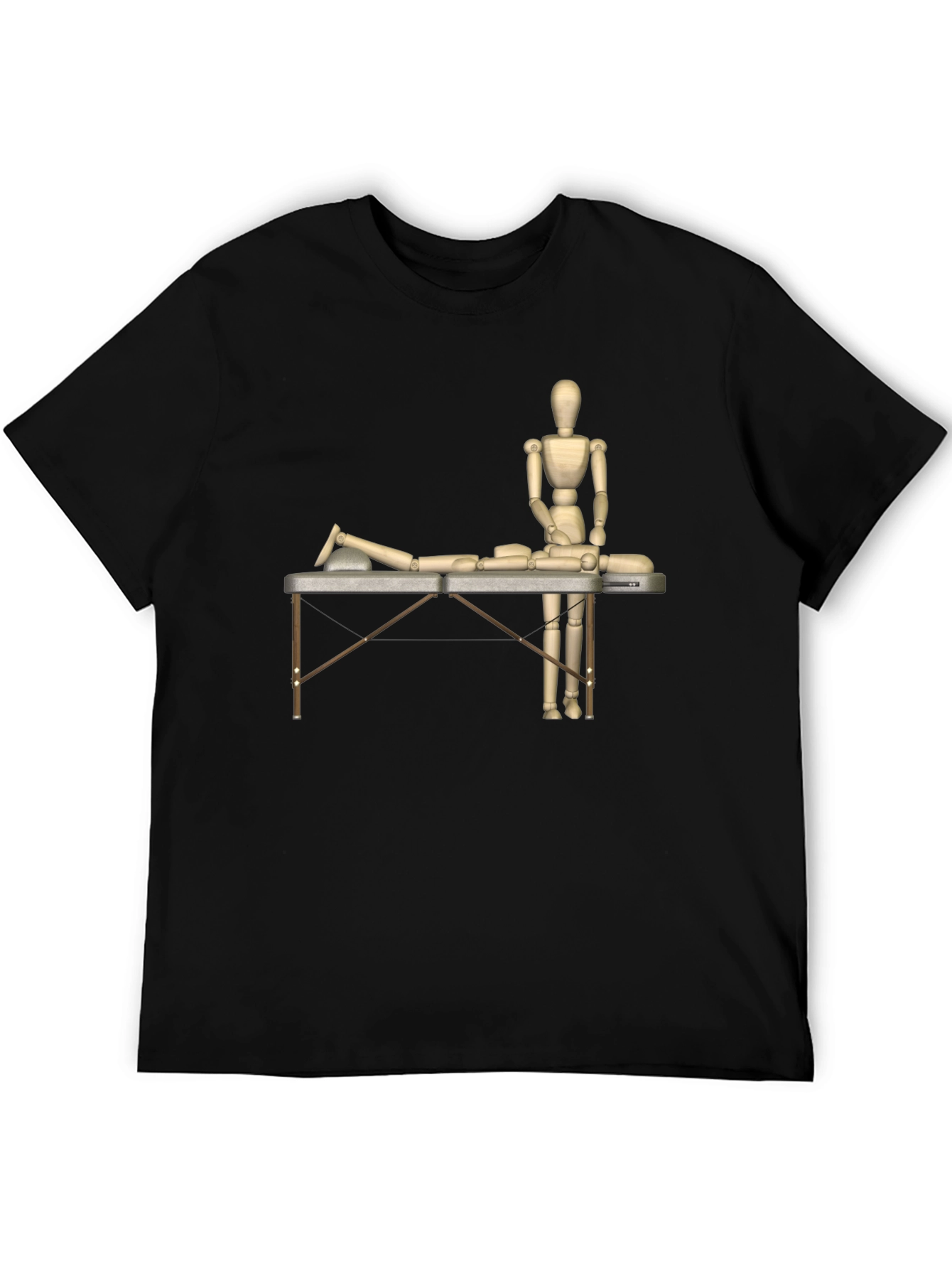 Massage Therapy T-Shirt: Wooden Mannequin Design
