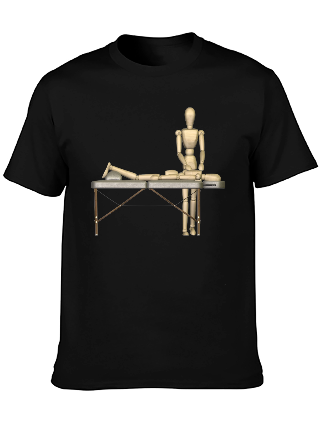 Massage Therapy T-Shirt: Wooden Mannequin Design