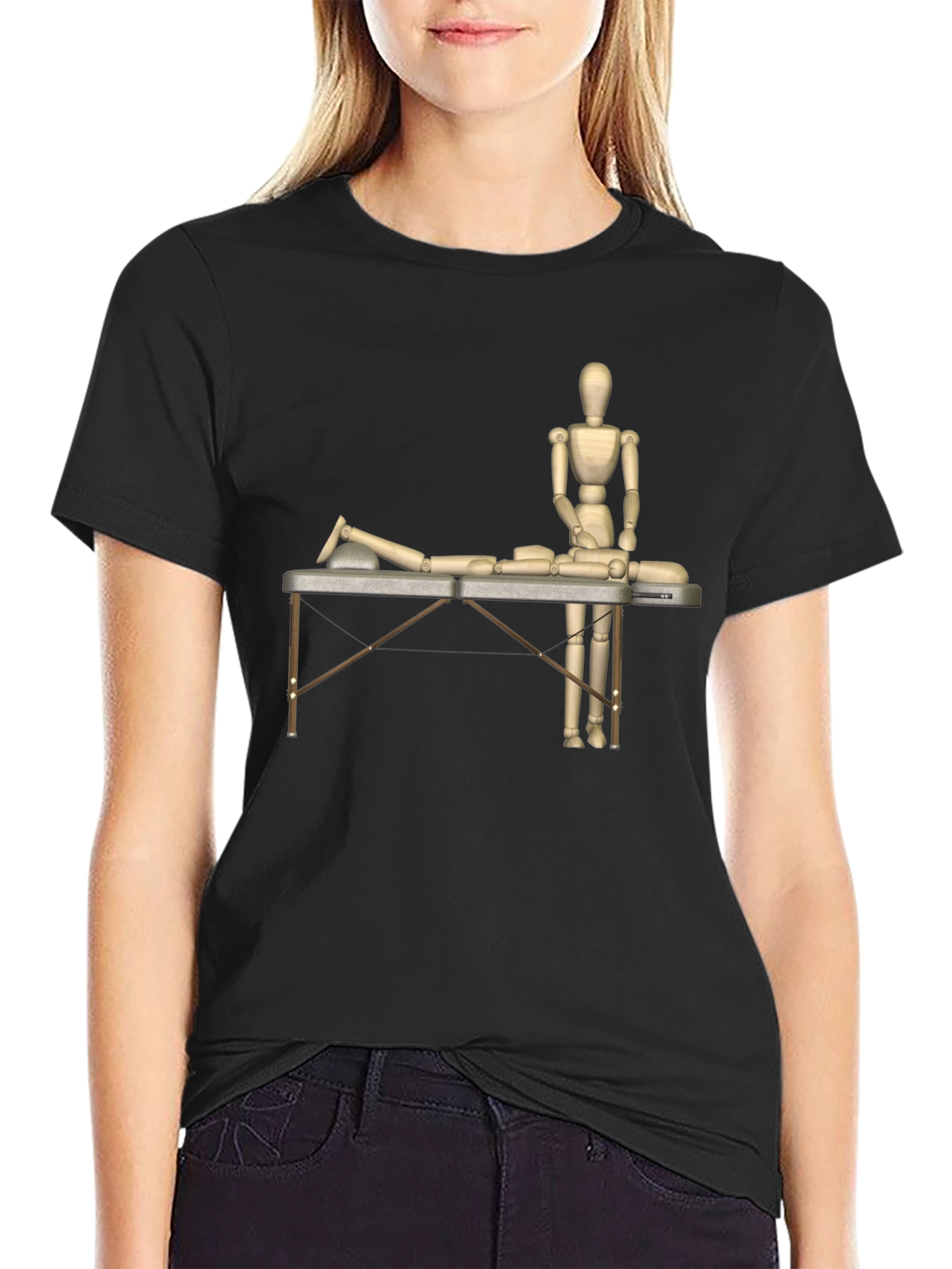 Massage Therapy T-Shirt: Wooden Mannequin Design