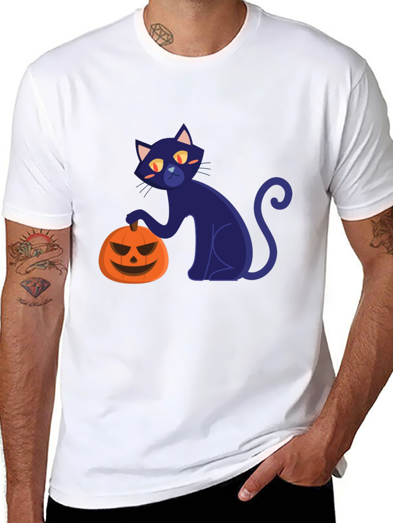 Halloween Black Cat and Pumpkin T-Shirt