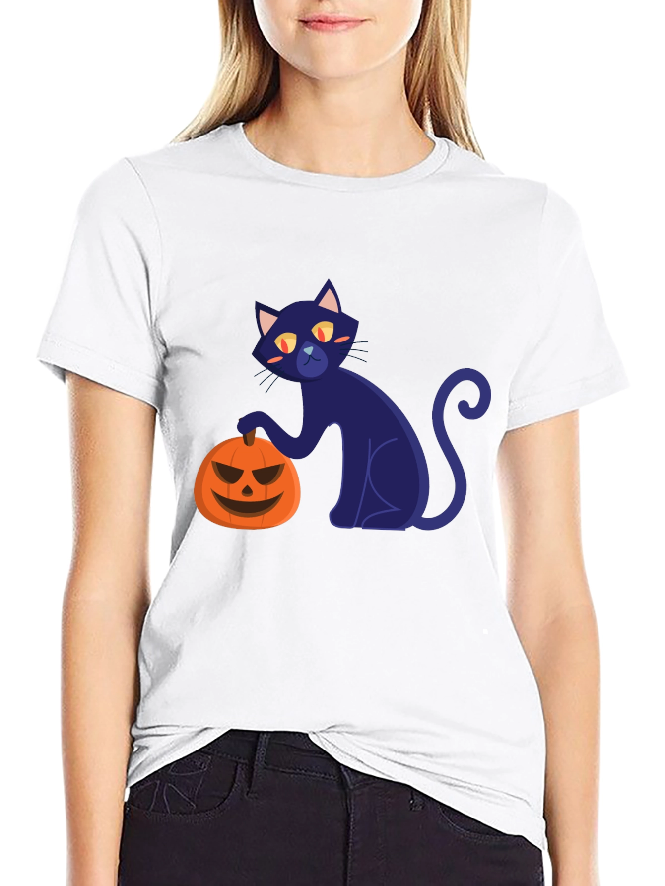 Halloween Black Cat and Pumpkin T-Shirt