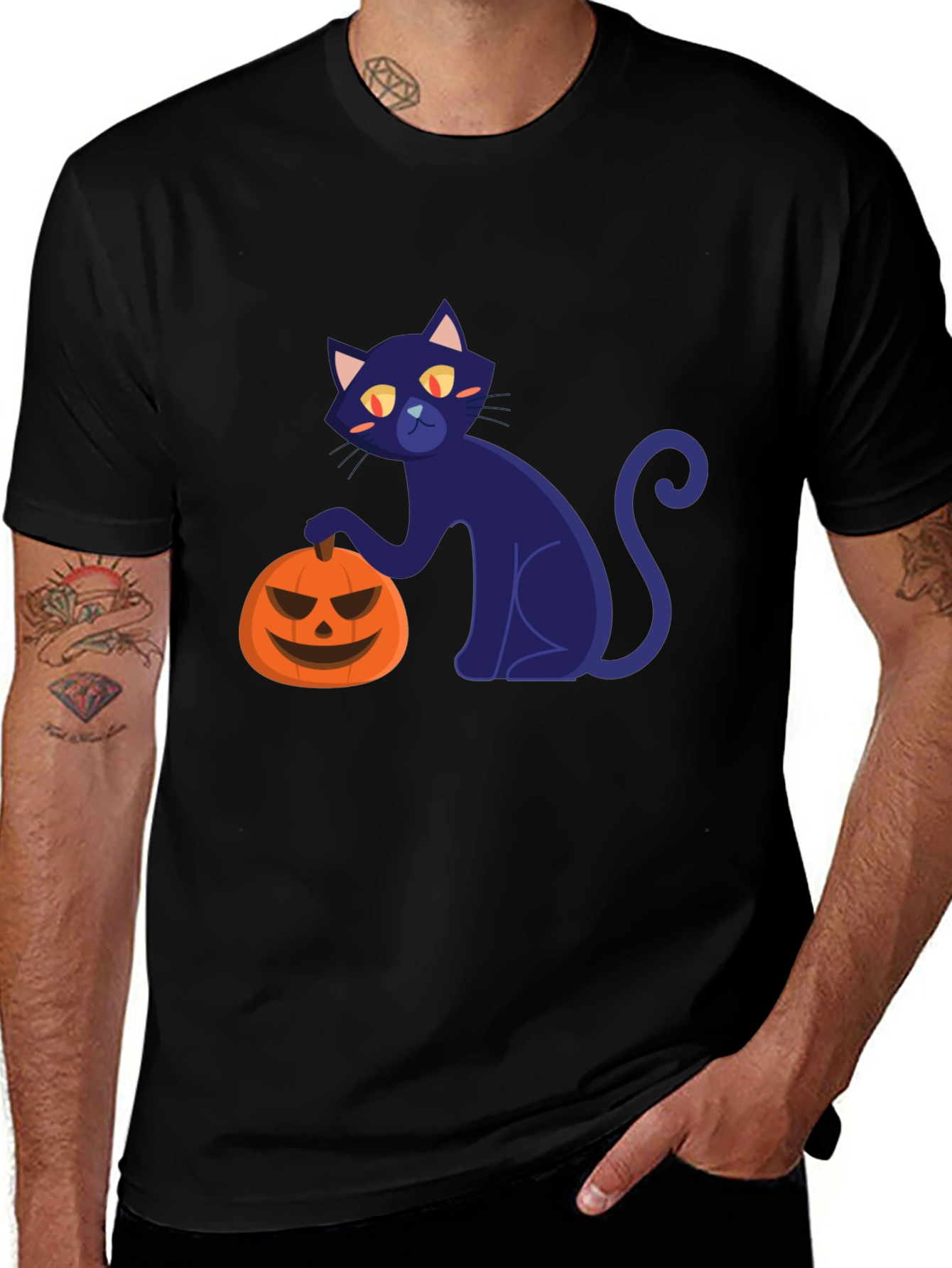 Halloween Black Cat and Pumpkin T-Shirt