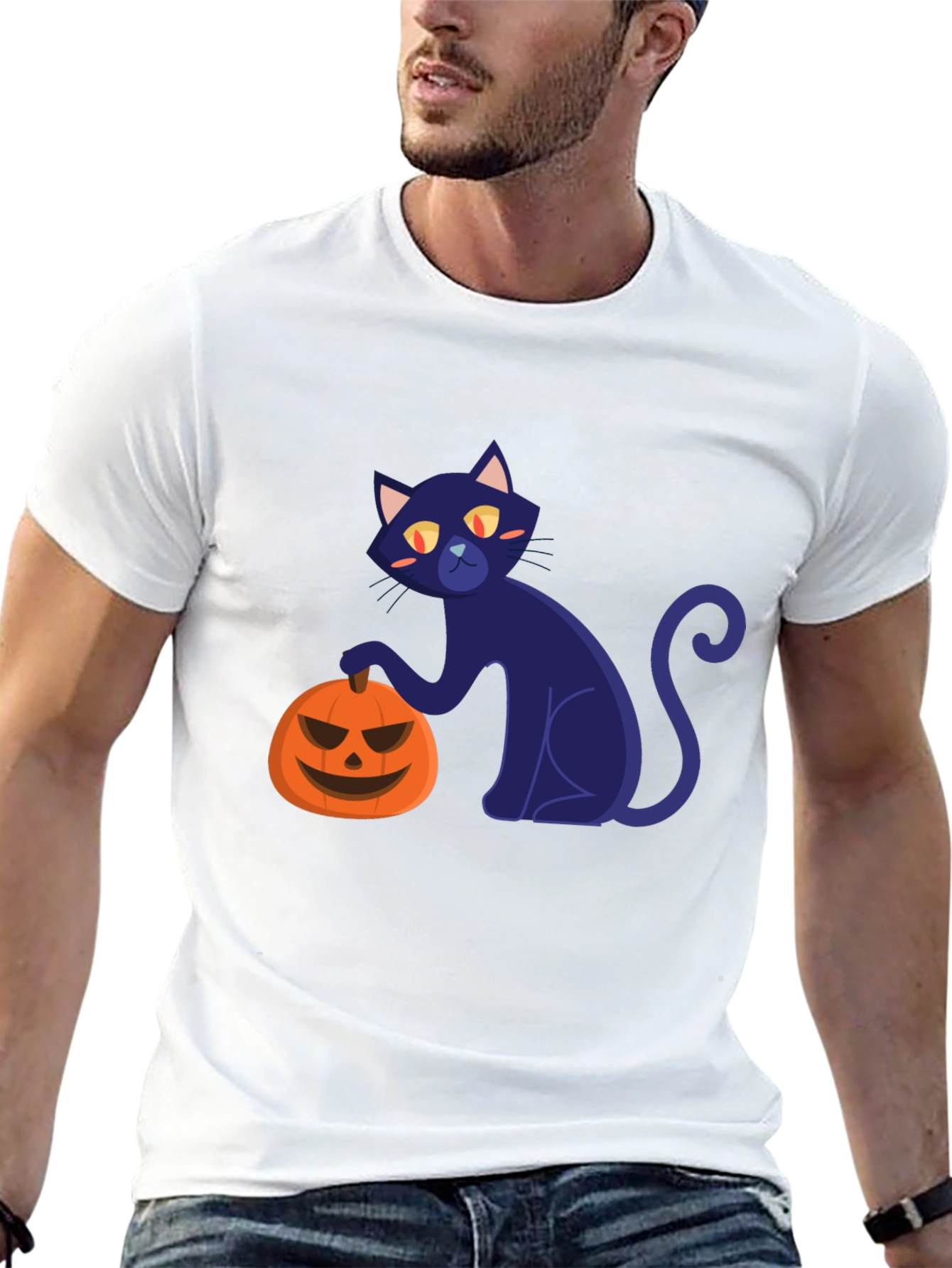Halloween Black Cat and Pumpkin T-Shirt