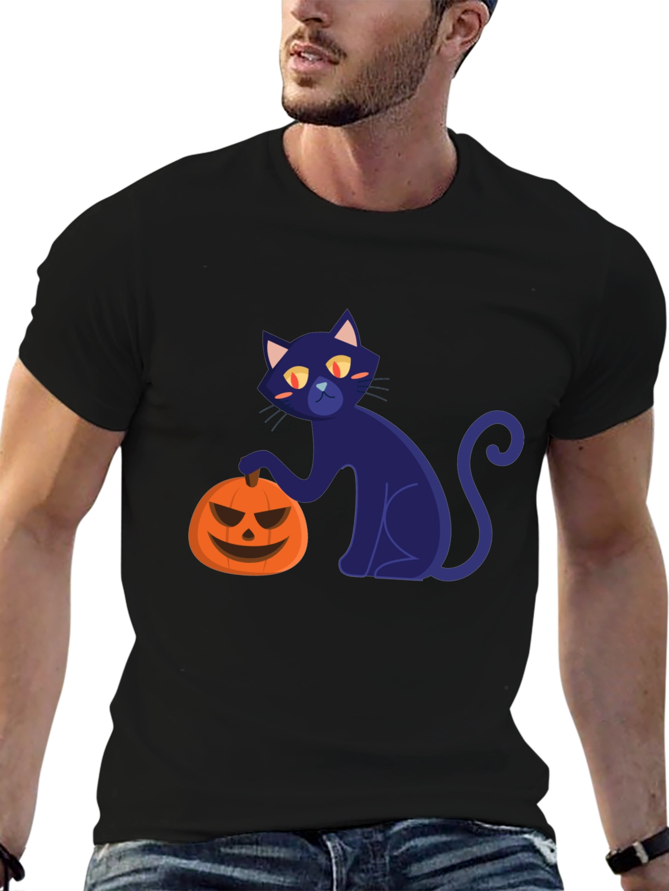 Halloween Black Cat and Pumpkin T-Shirt
