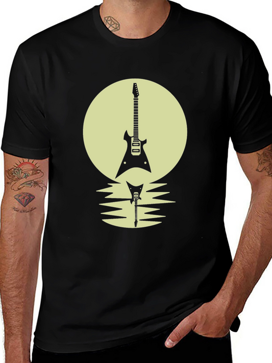 Electric Guitar Silhouette Graphic Tee - Rock Concert Style