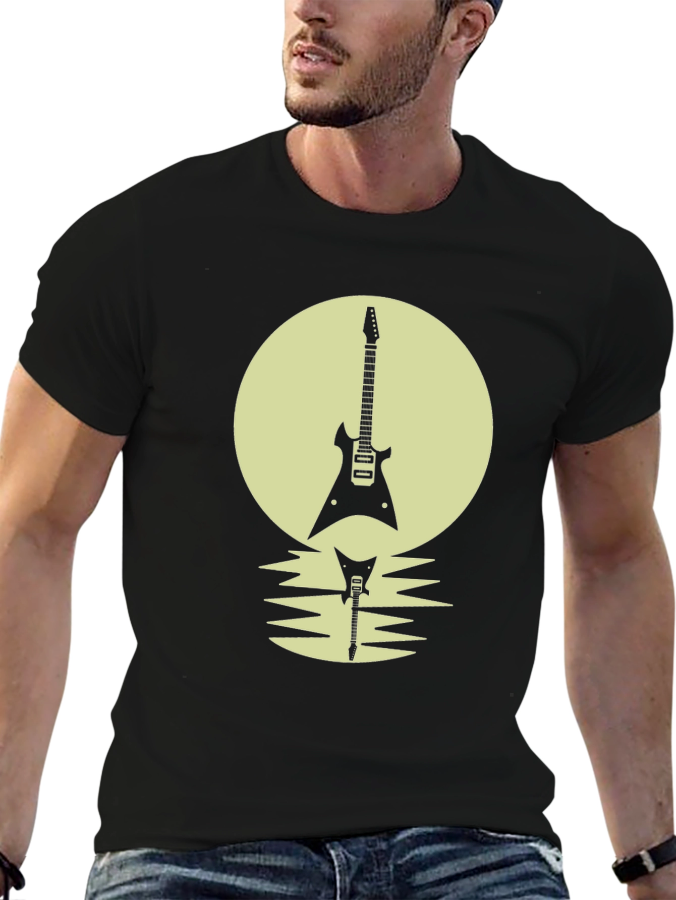Electric Guitar Silhouette Graphic Tee - Rock Concert Style