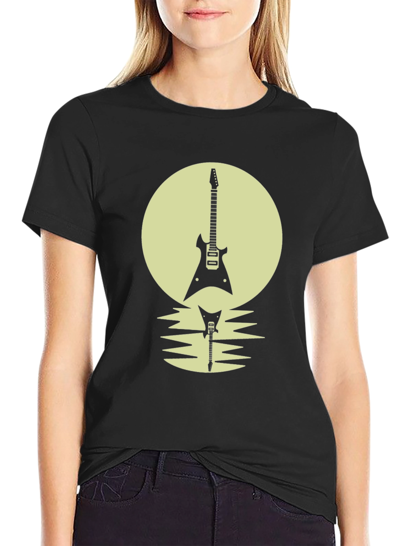 Electric Guitar Silhouette Graphic Tee - Rock Concert Style