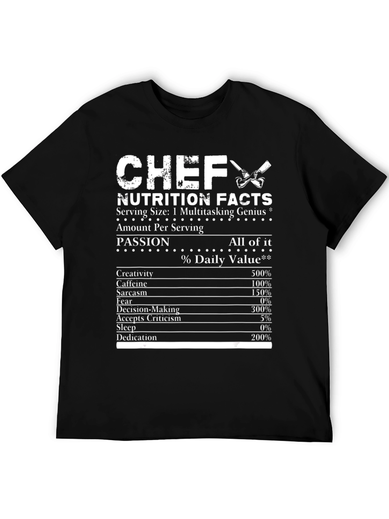Chef Nutrition Facts T-Shirt Multitasking Genius Tee