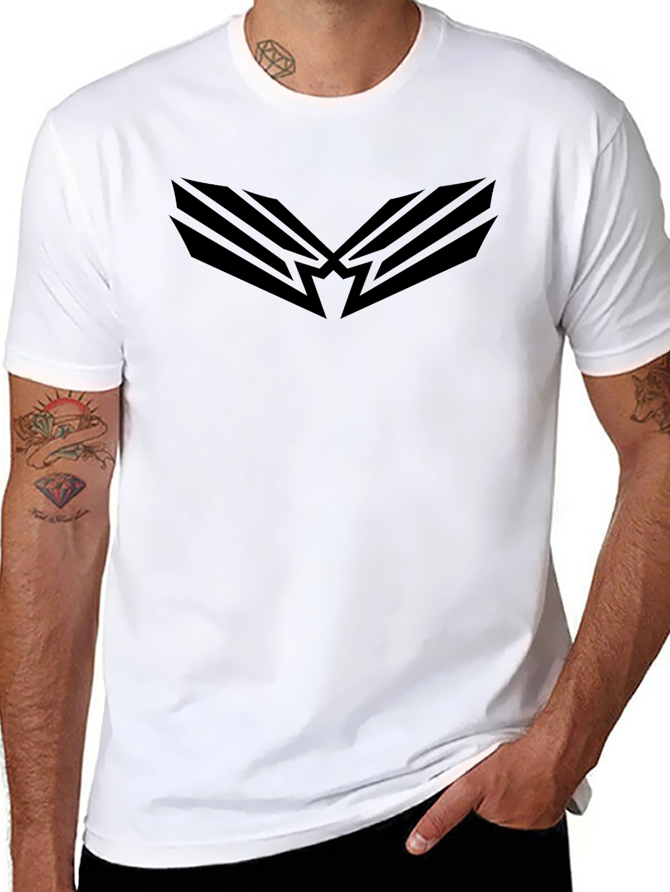 Black Graphic Tee - Modern Wing Design