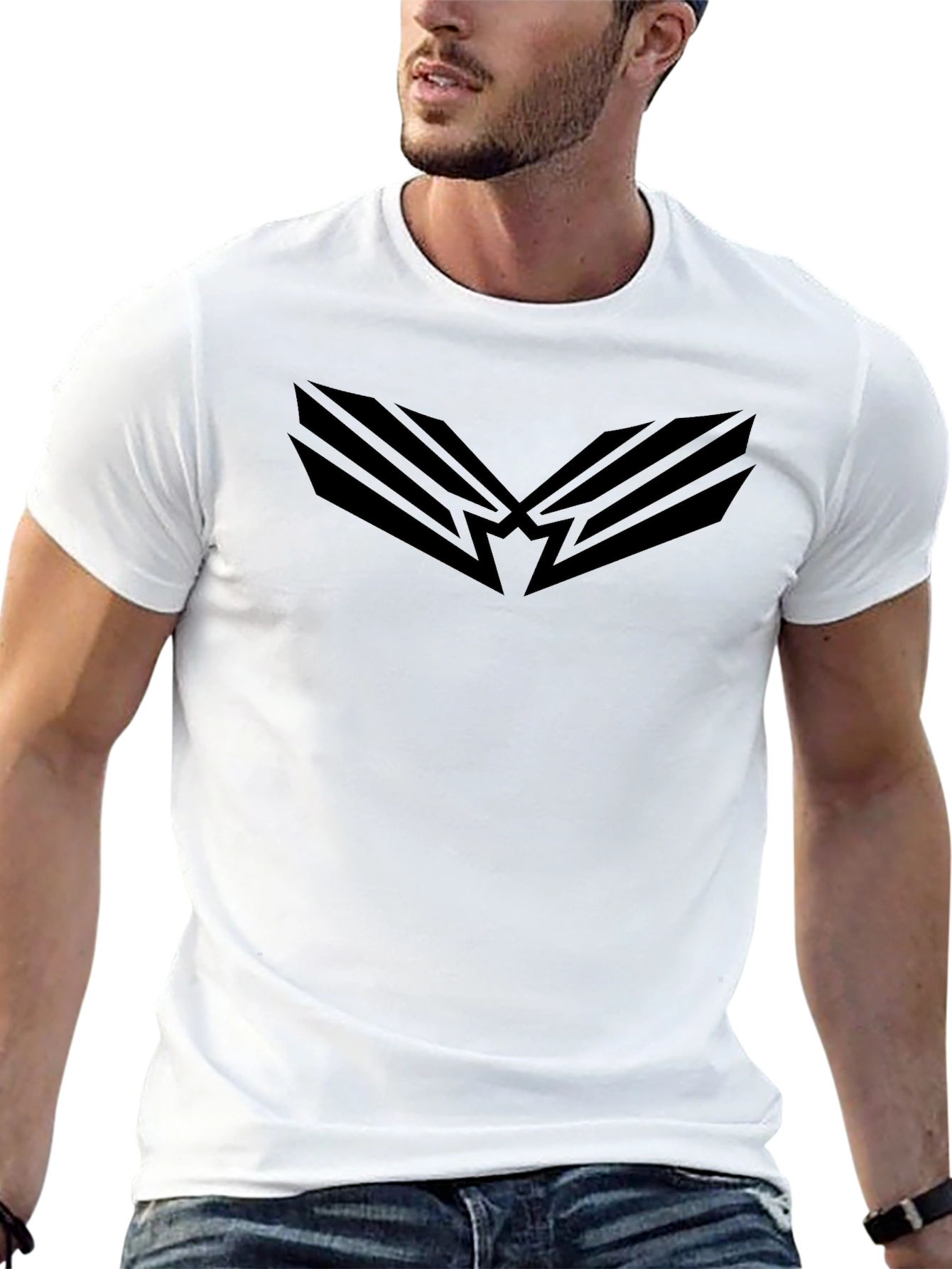 Black Graphic Tee - Modern Wing Design