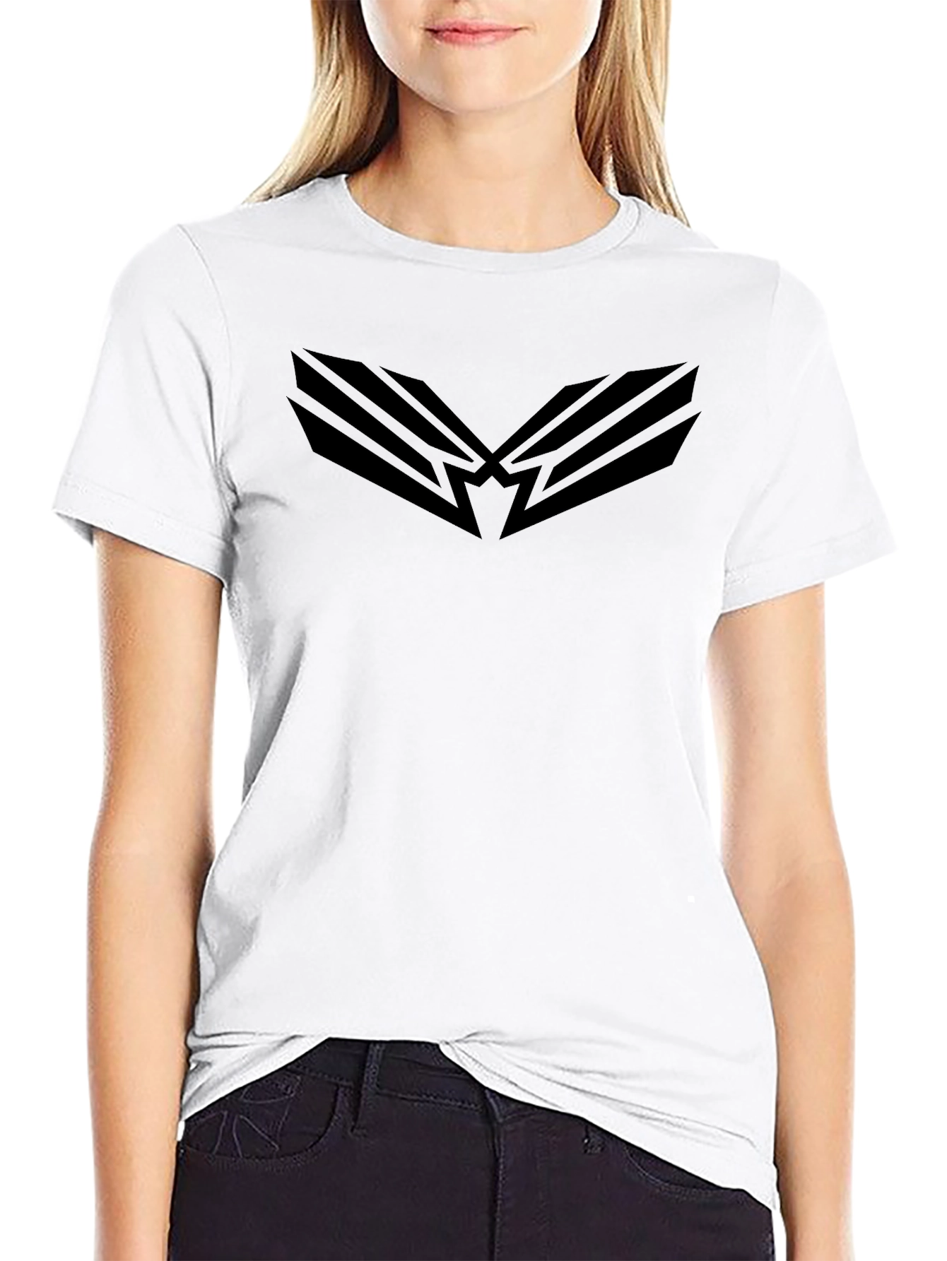 Black Graphic Tee - Modern Wing Design