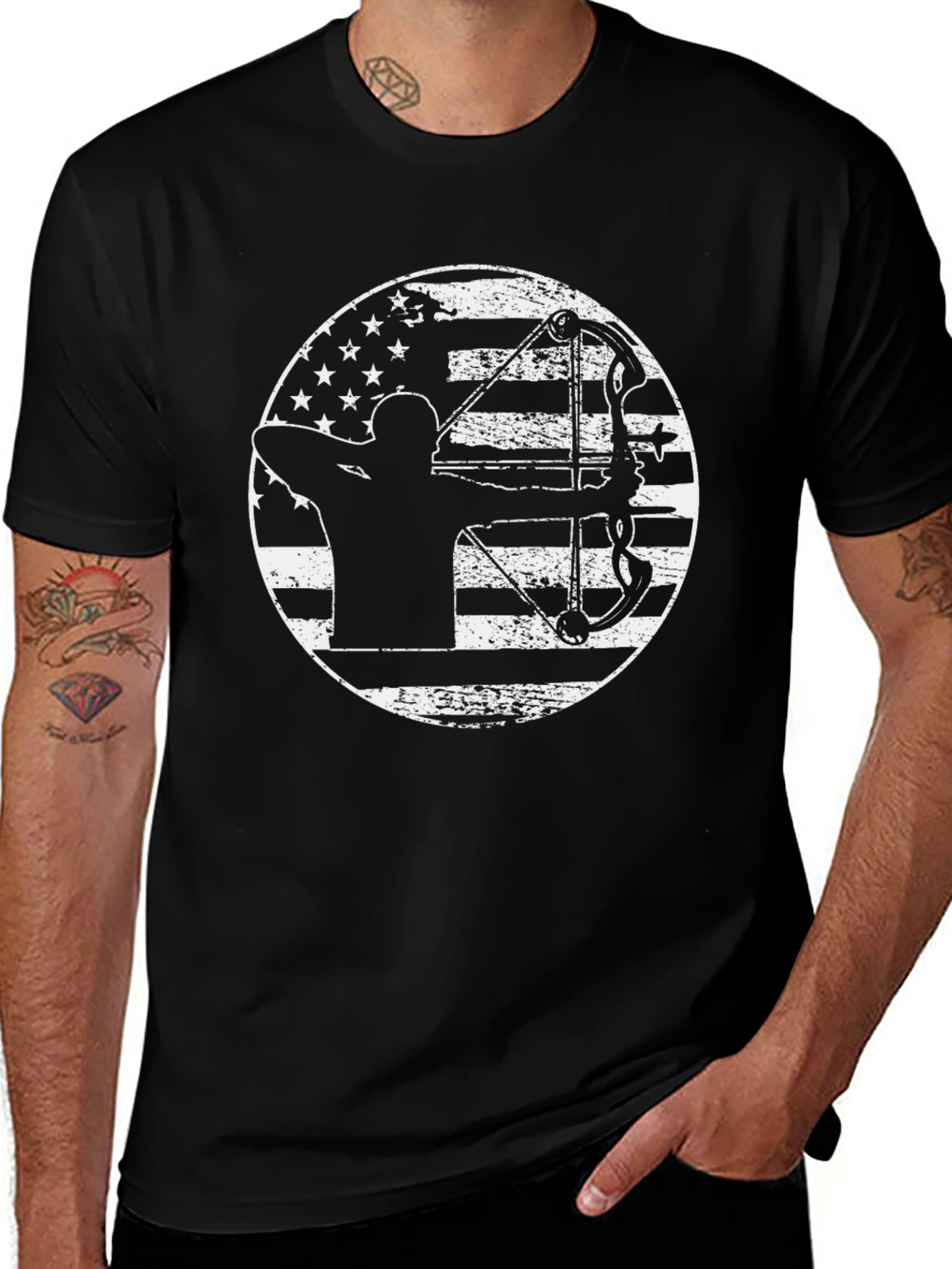 Archery American Flag Black T-Shirt