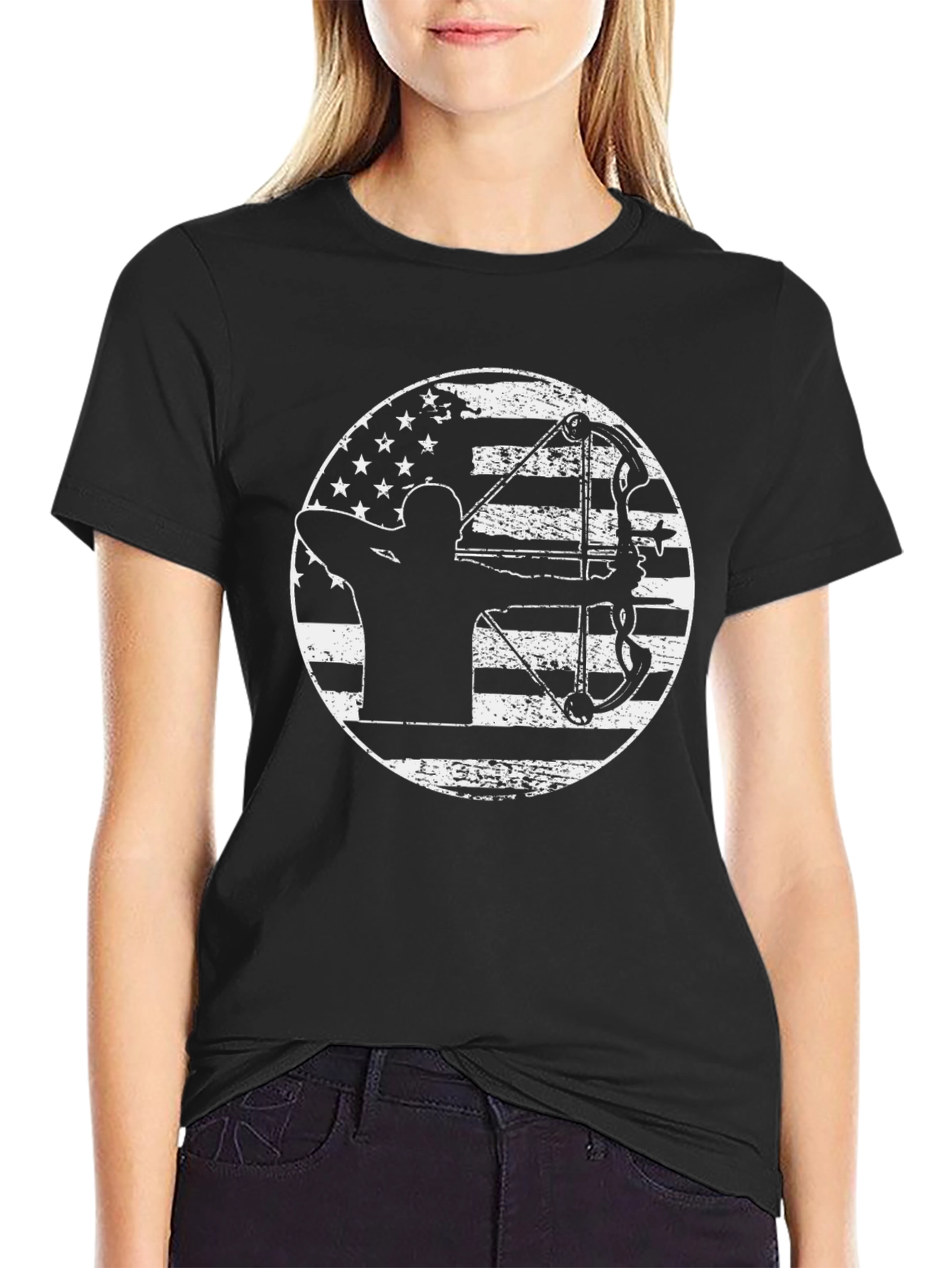 Archery American Flag Black T-Shirt