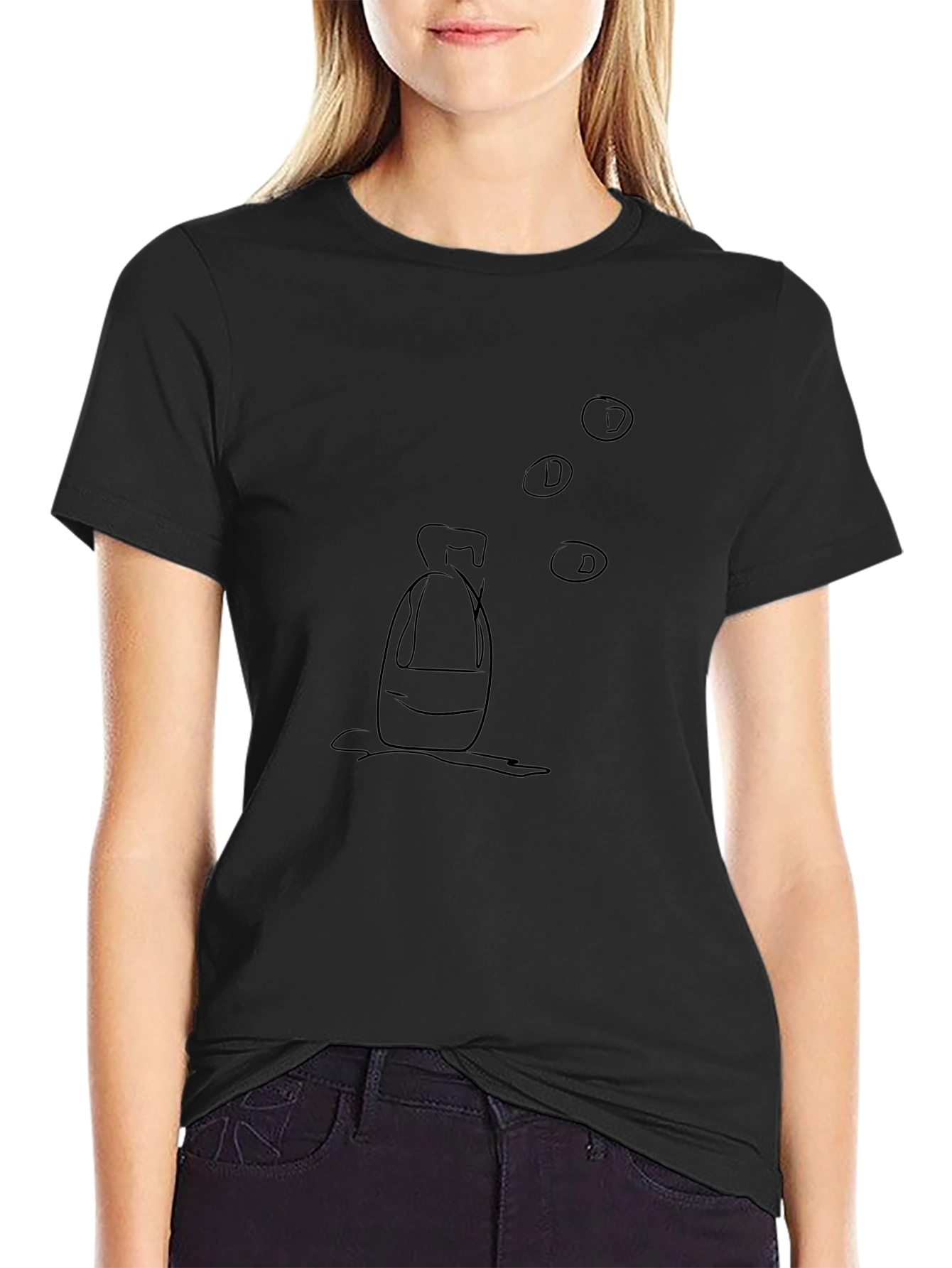 Black Doodle Print Tee - Quirky Style