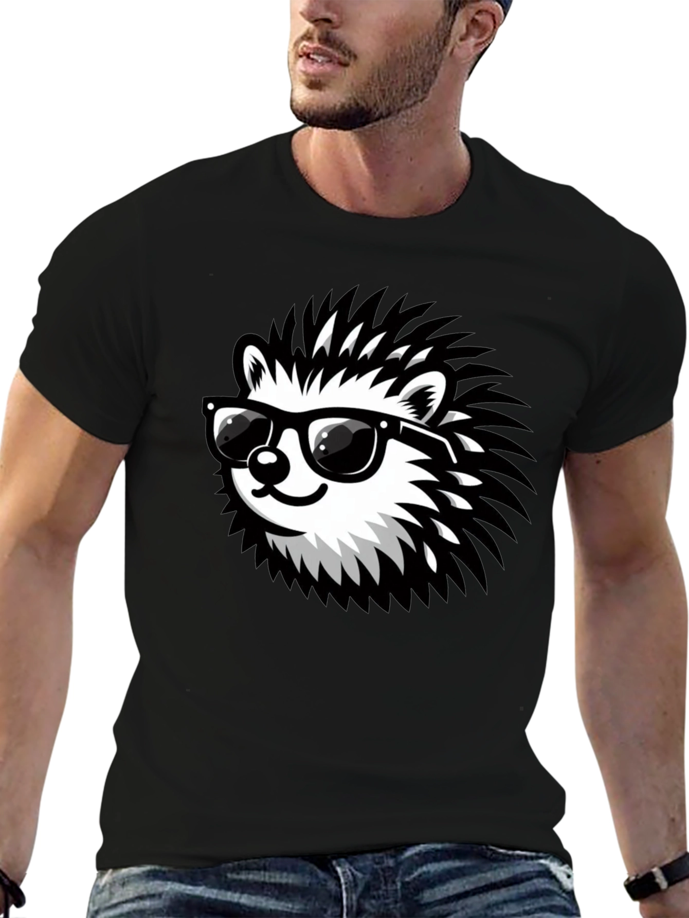 Cool Hedgehog Graphic Tee - Black