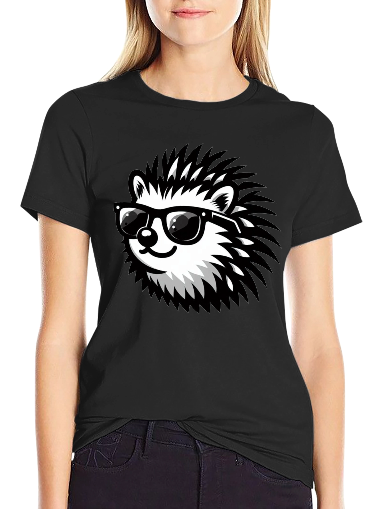 Cool Hedgehog Graphic Tee - Black