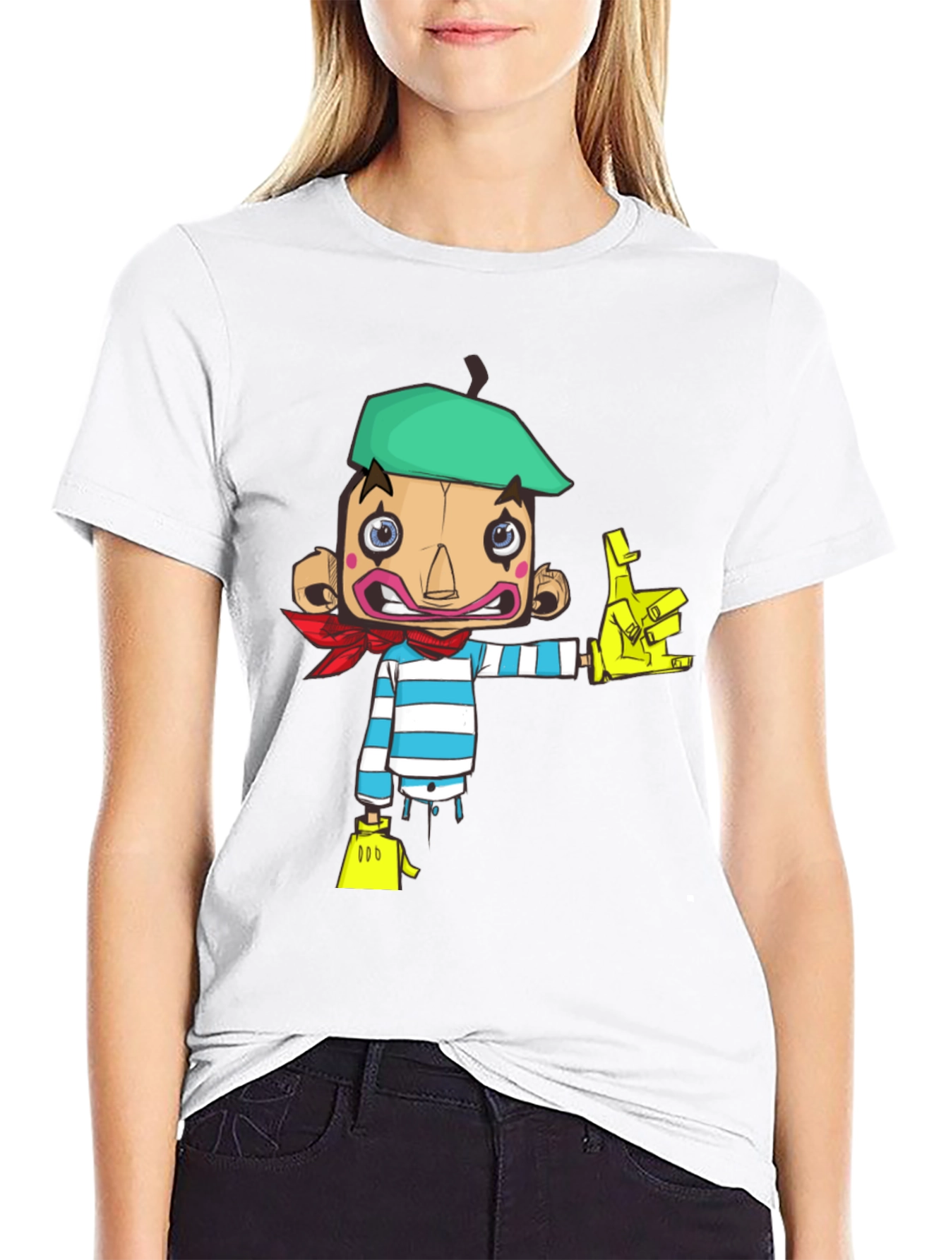 Cartoon Mime Graphic Black T-Shirt