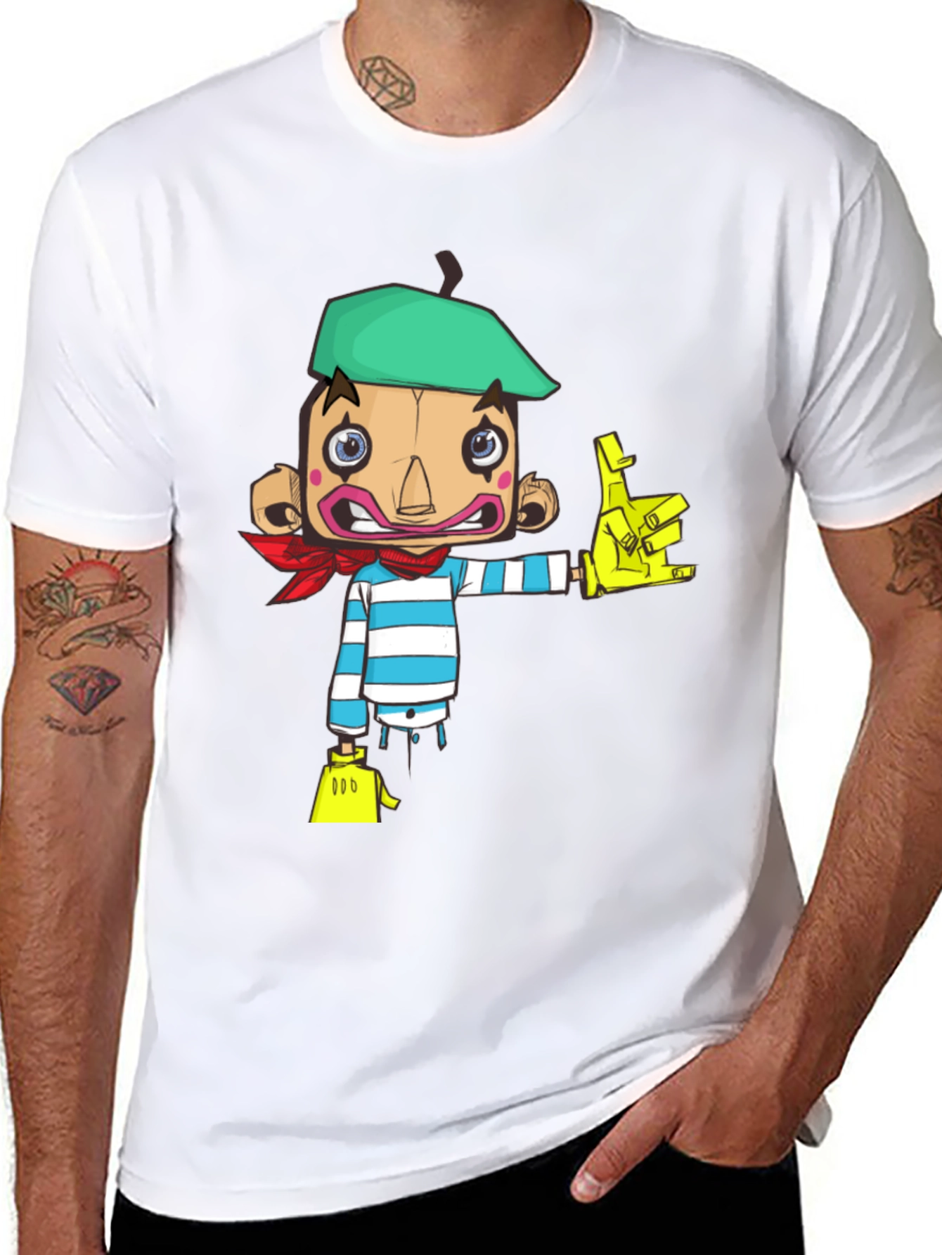 Cartoon Mime Graphic Black T-Shirt