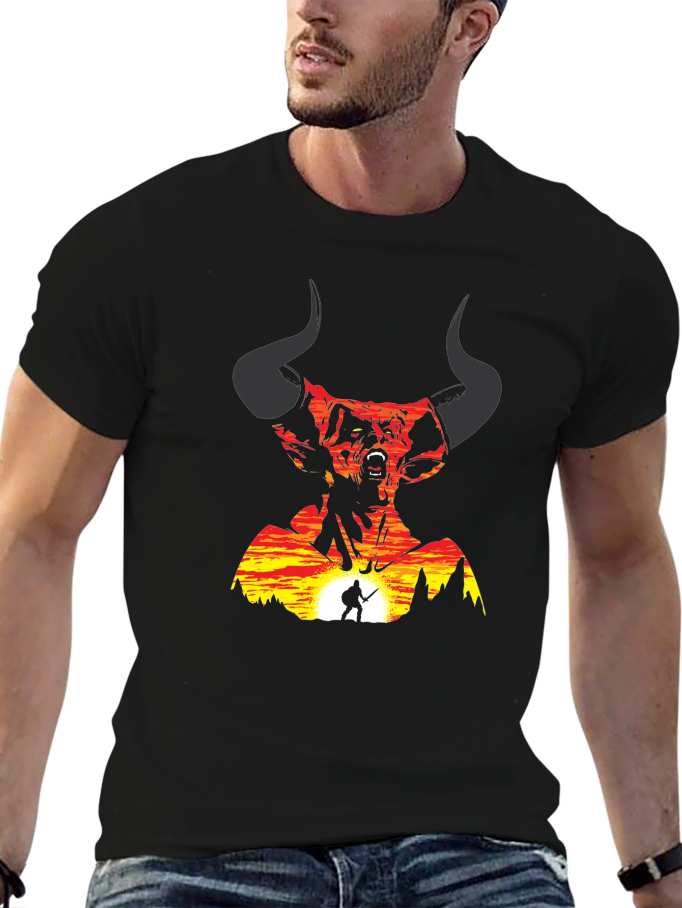 Epic Demon Warrior Graphic Tee - Black