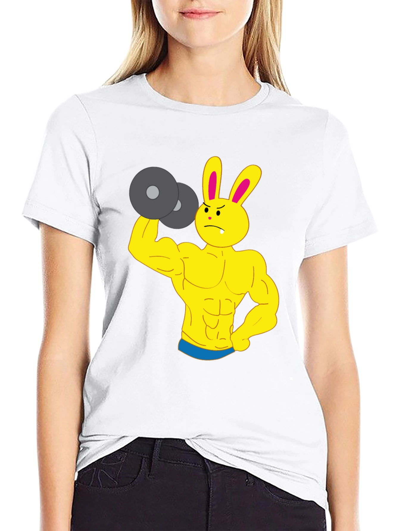 Funny Gym Bunny Black T-Shirt - Weightlifting Rabbit Design