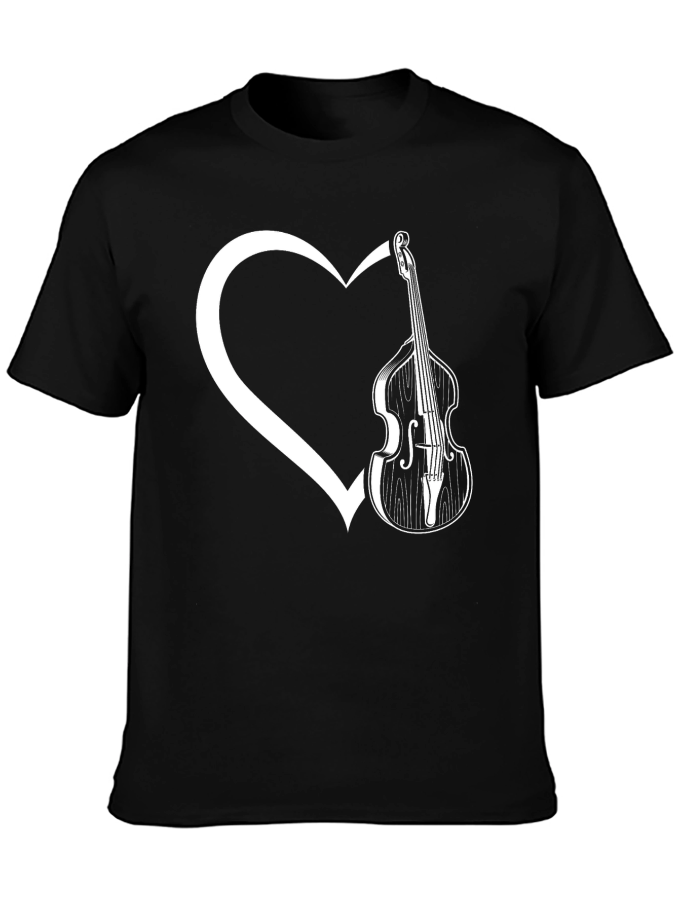 Bass Guitar Heart Graphic Tee - Black Cotton T-Shirt