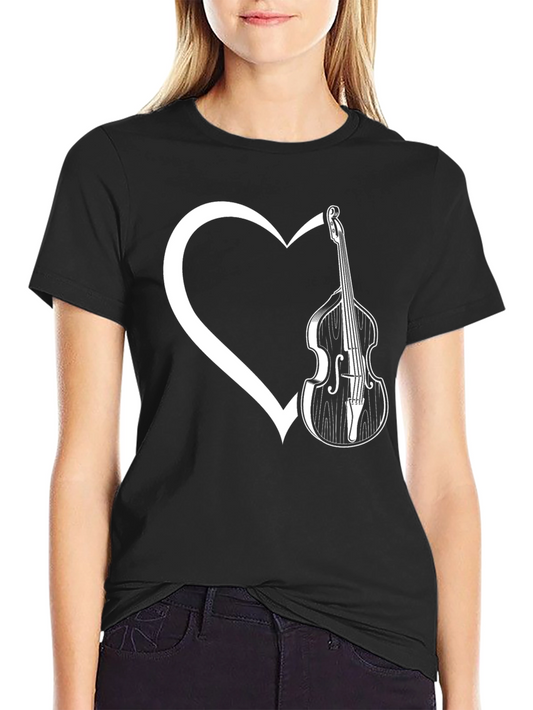 Bass Guitar Heart Graphic Tee - Black Cotton T-Shirt