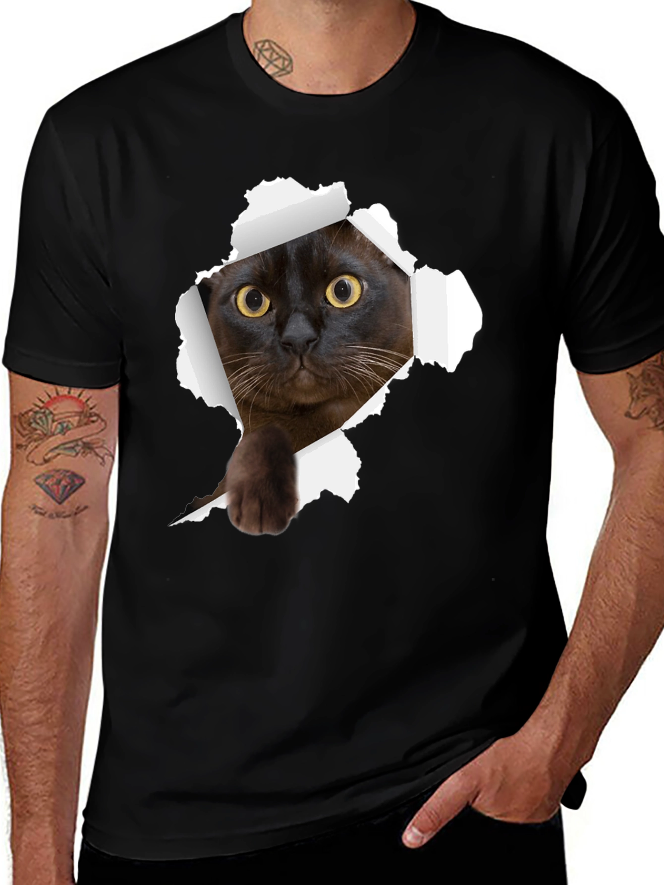 Black Cat Peek-a-Boo Graphic T-Shirt