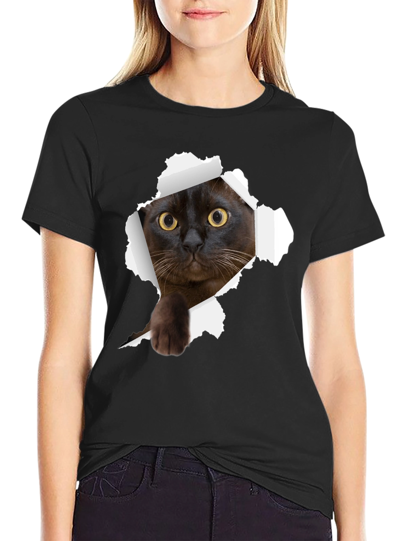Black Cat Peek-a-Boo Graphic T-Shirt